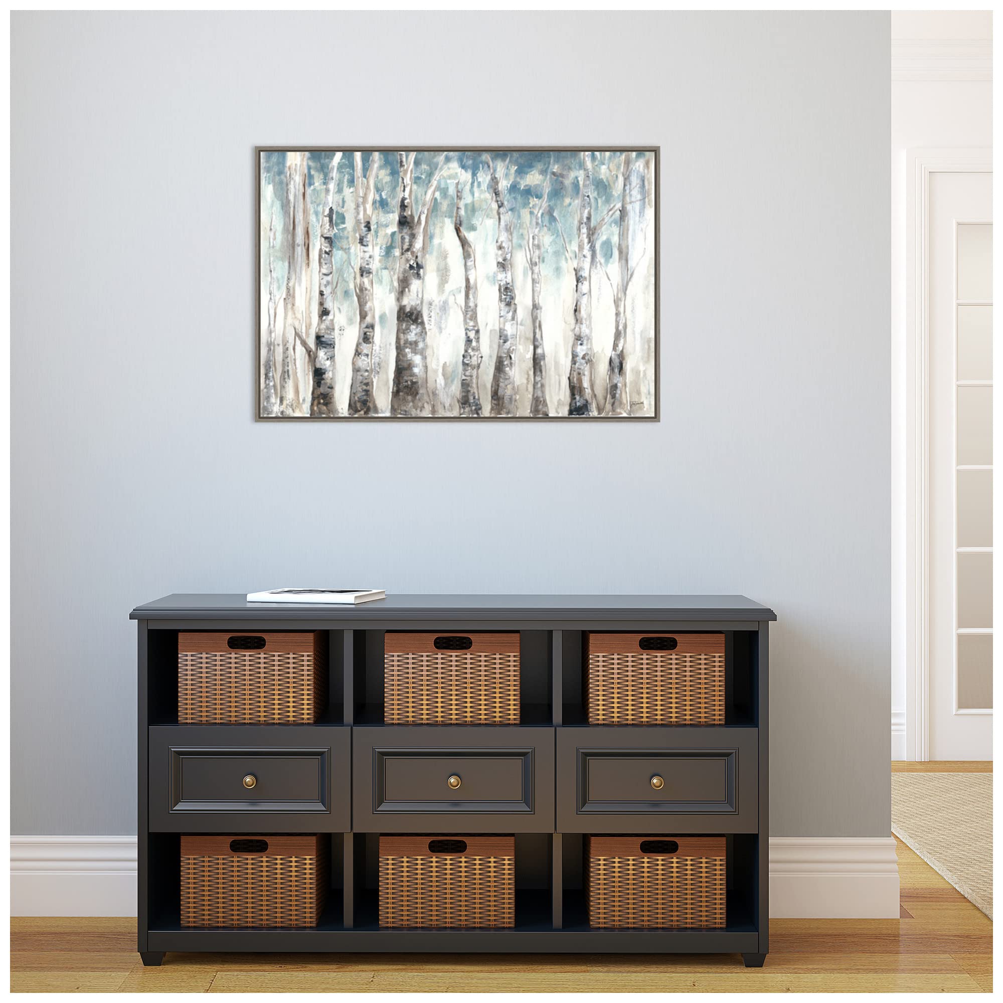 Amanti Art Framed Canvas Wall Art 23x33 - Winter Aspen Trunks Blue Abstract Painting by Tre Sorelle Studios | Rustic Farmhouse Decor | Large Framed Artwork for Living Room, Bedroom, Office & Dining Room | Perfect for Home & Wall Decor