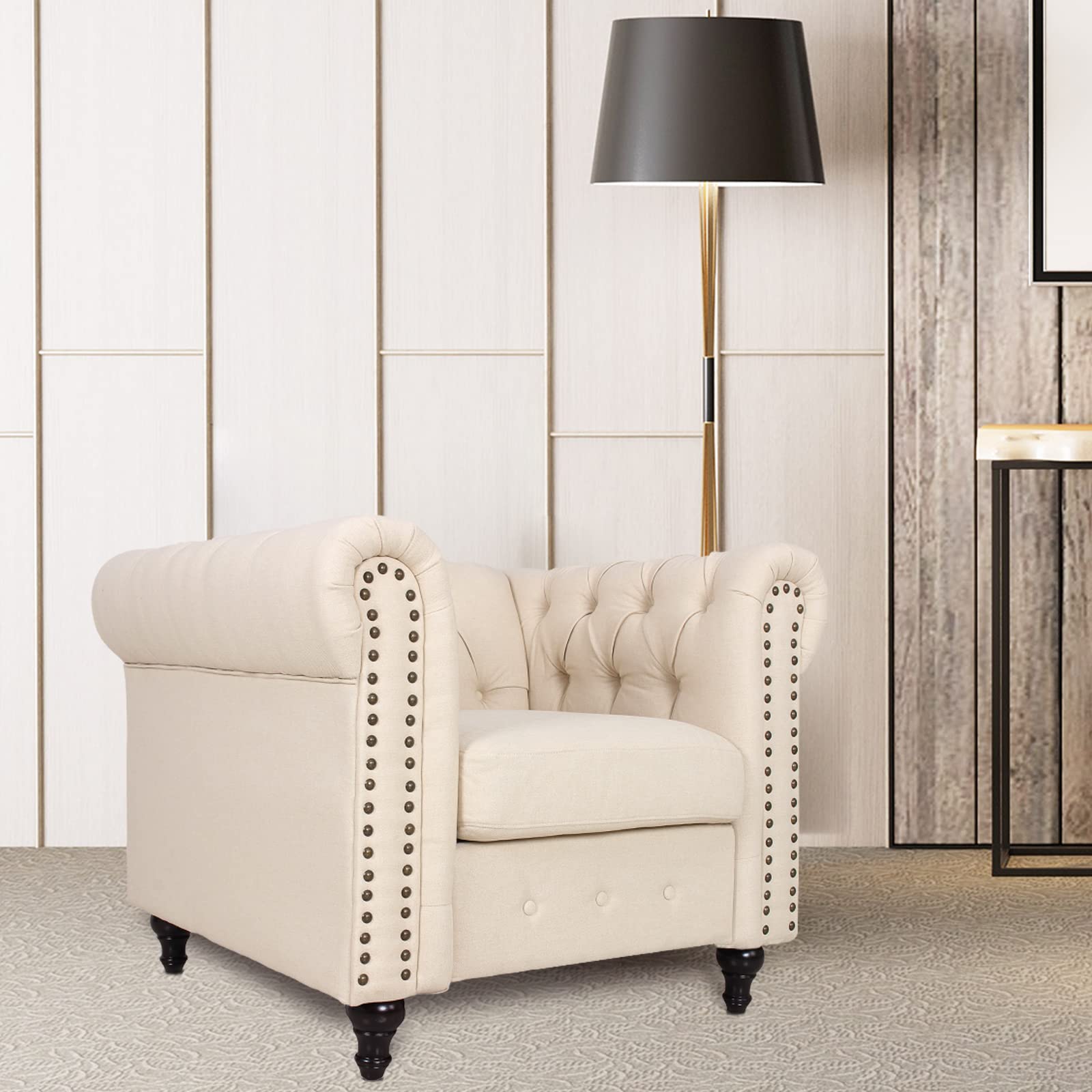 Chesterfield Sofa Set with Nail-Head Trim - Modern Fabric Tufted Couch & Accent Chairs for Living Room & Office | Perfect for Home Theater, Lounge & Reception Areas