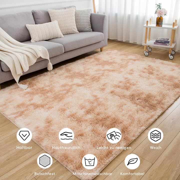 Soft Fluffy Washable Tie-Dye Khaki Area Rug 80x160cm - Plush Living Room Carpet & Bedroom Floor Mat for Cozy Home Decor, Kids Play Area & Yoga Space