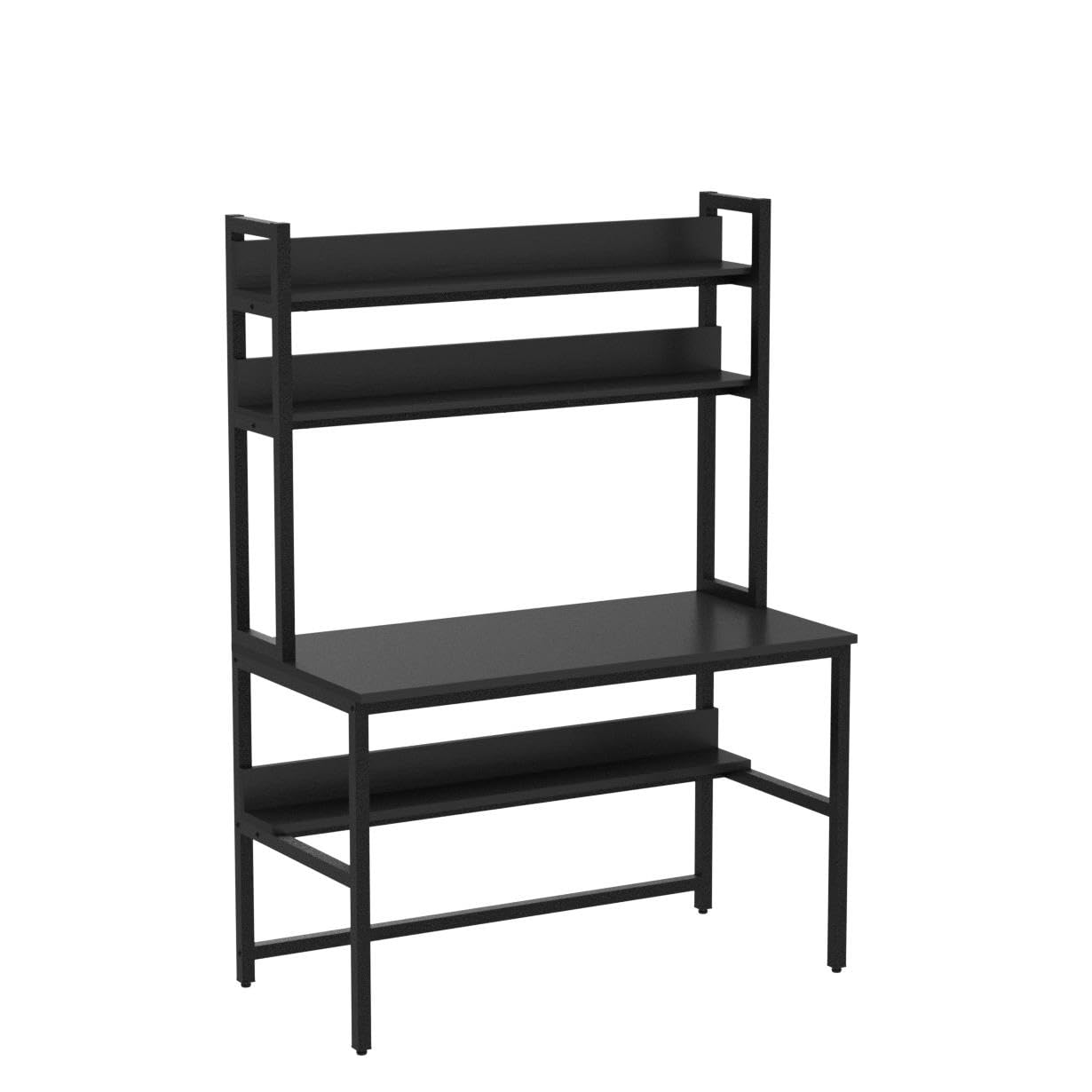 Black Computer Desk with Hutch & Bookshelves - 47
