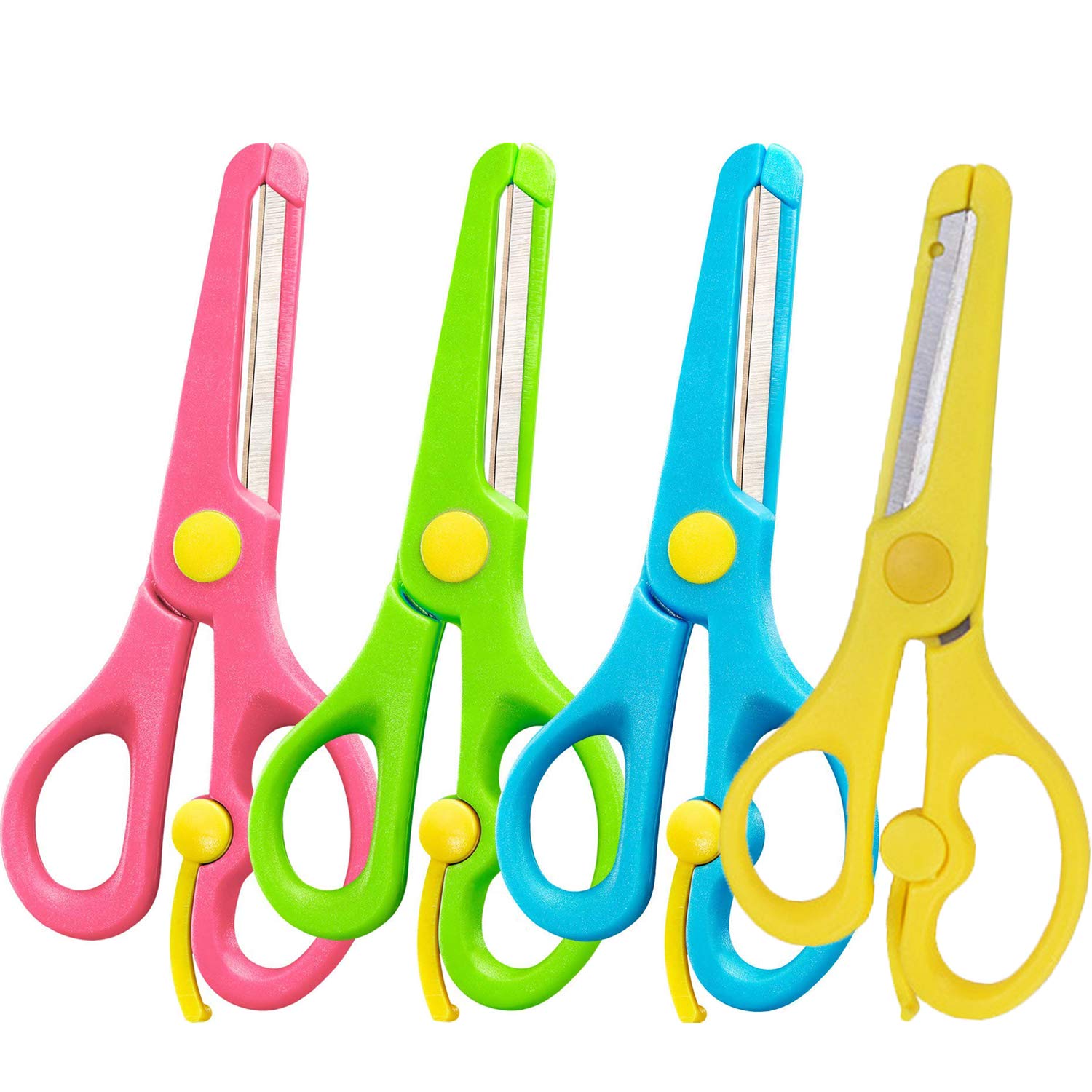 4Pcs Kids Safety Scissors for Preschoolers - Blunt Tip Training Scissors for Arts & Crafts, School Projects, Left & Right Handed Use - Assorted Colors (4 Pack)