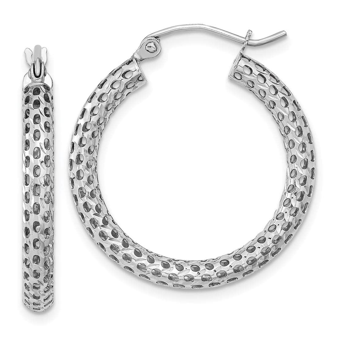 14K White Gold Mesh Hoop Earrings for Women - Elegant Dainty Everyday Jewelry - Perfect for Work, Date Night & Special Occasions