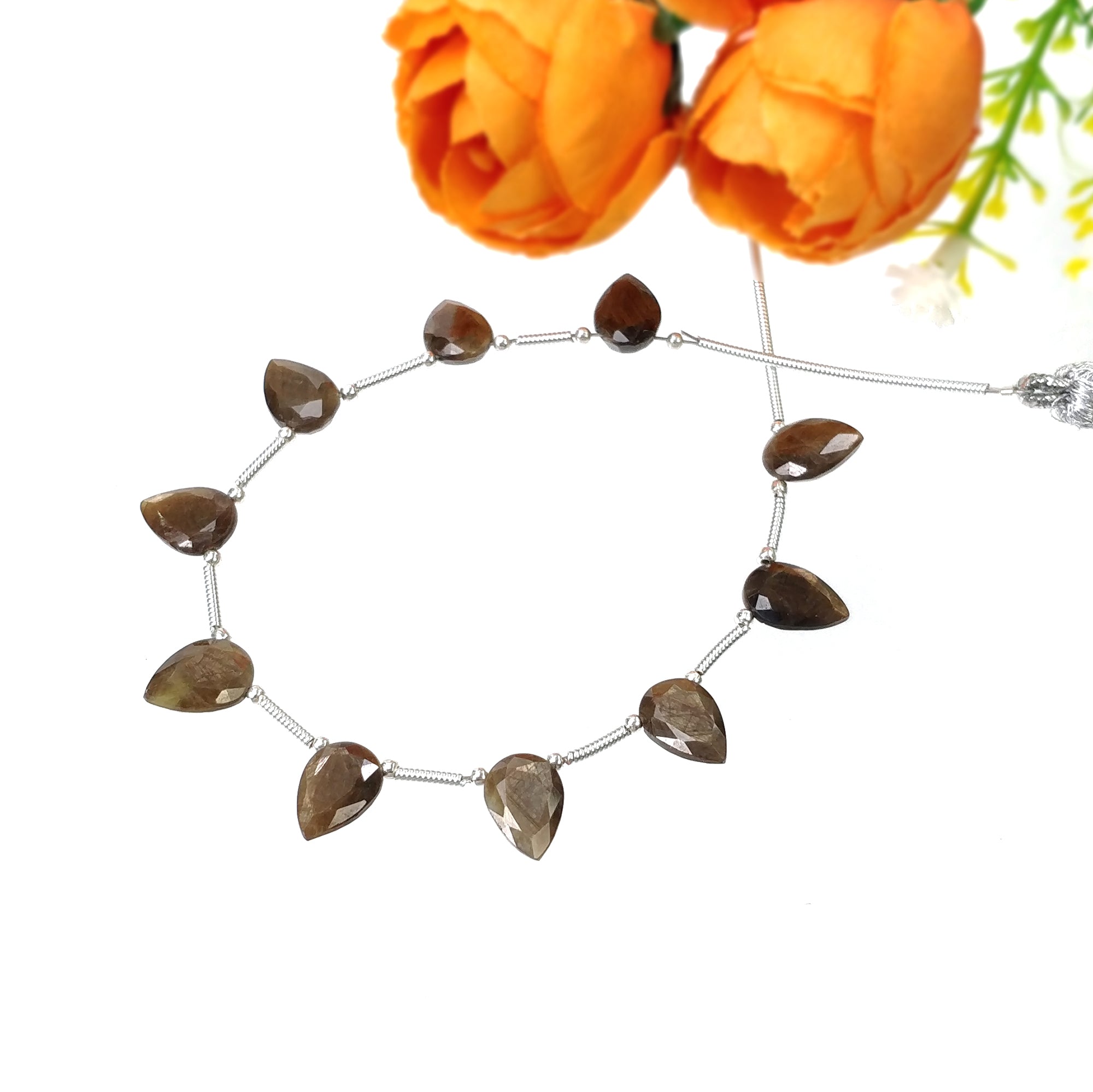Natural Unheated Golden Brown Chocolate Sapphire Gemstone Loose Beads - 27.00cts Pear Shape Faceted Beads 10x7mm for Jewelry Making, DIY Crafts & Beading Projects