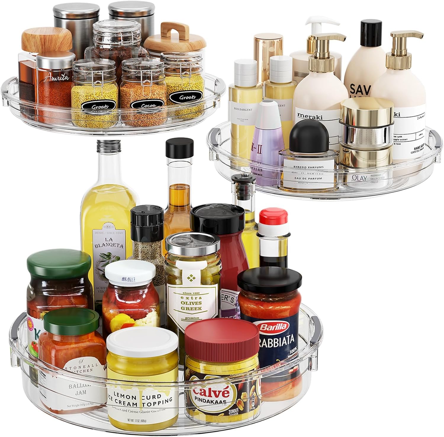 LAMU 3-Pack Lazy Susan Turntable Organizer for Kitchen Cabinet - 9.25