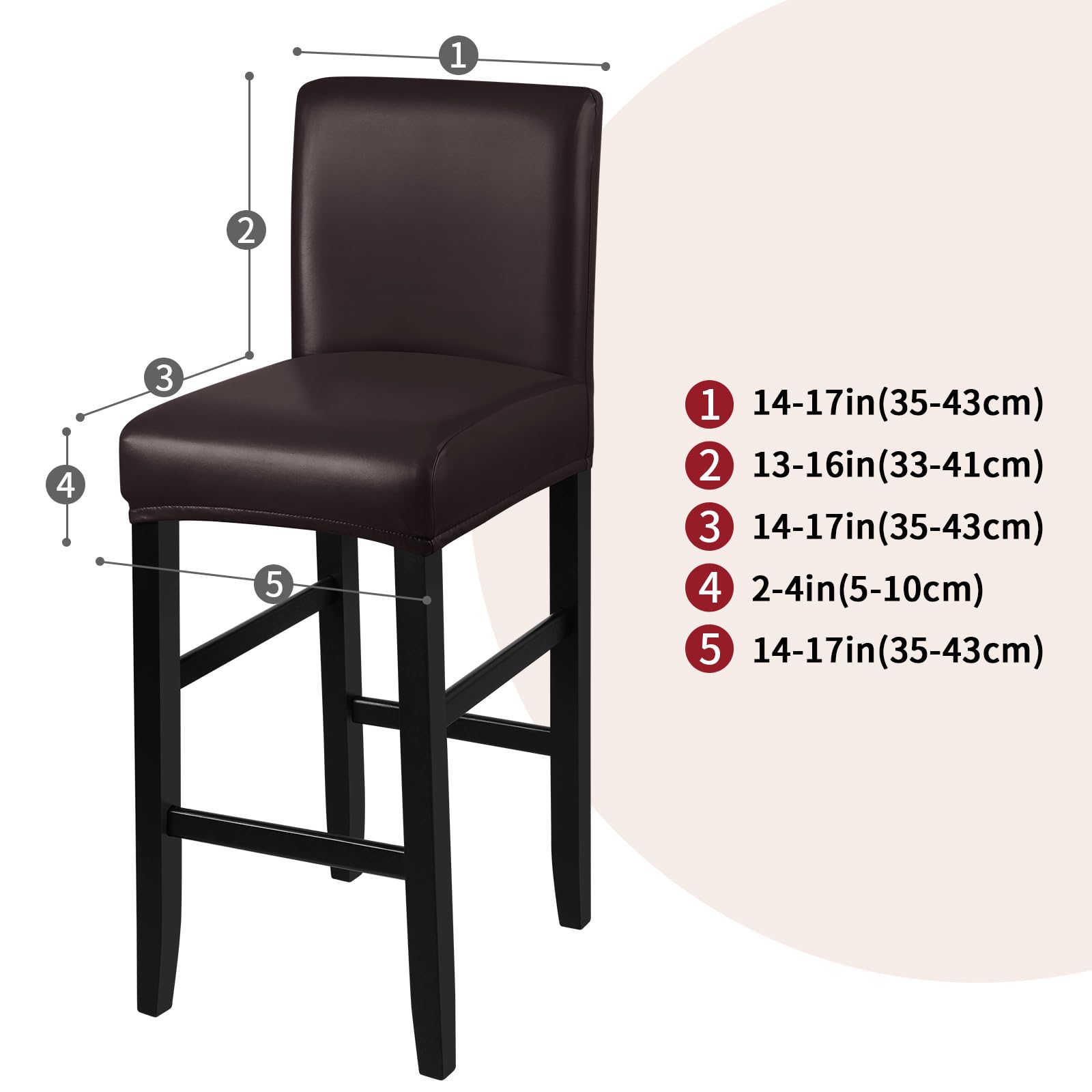 Stretch Waterproof PU Bar Stool Covers - Washable & Removable Slipcovers with Elastic Bands (4 Pack, Coffee Brown) - Perfect for Kitchen Counter, Dining Room & Pub Stools