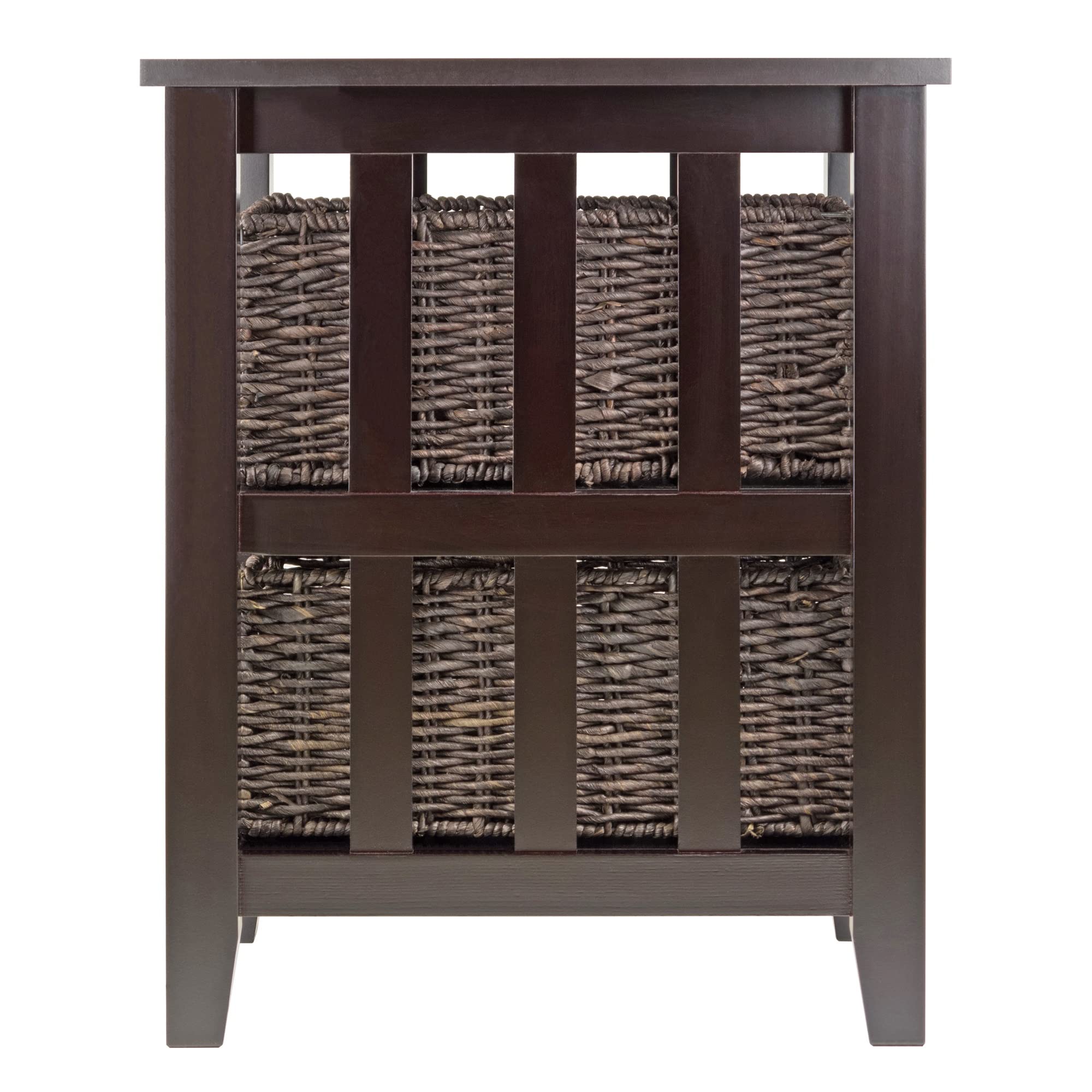 Morris Accent Table with 2 Foldable Chocolate Corn Husk Baskets - Espresso Finish - Perfect for Living Room Decor, Coffee Table Storage & Farmhouse Style Home