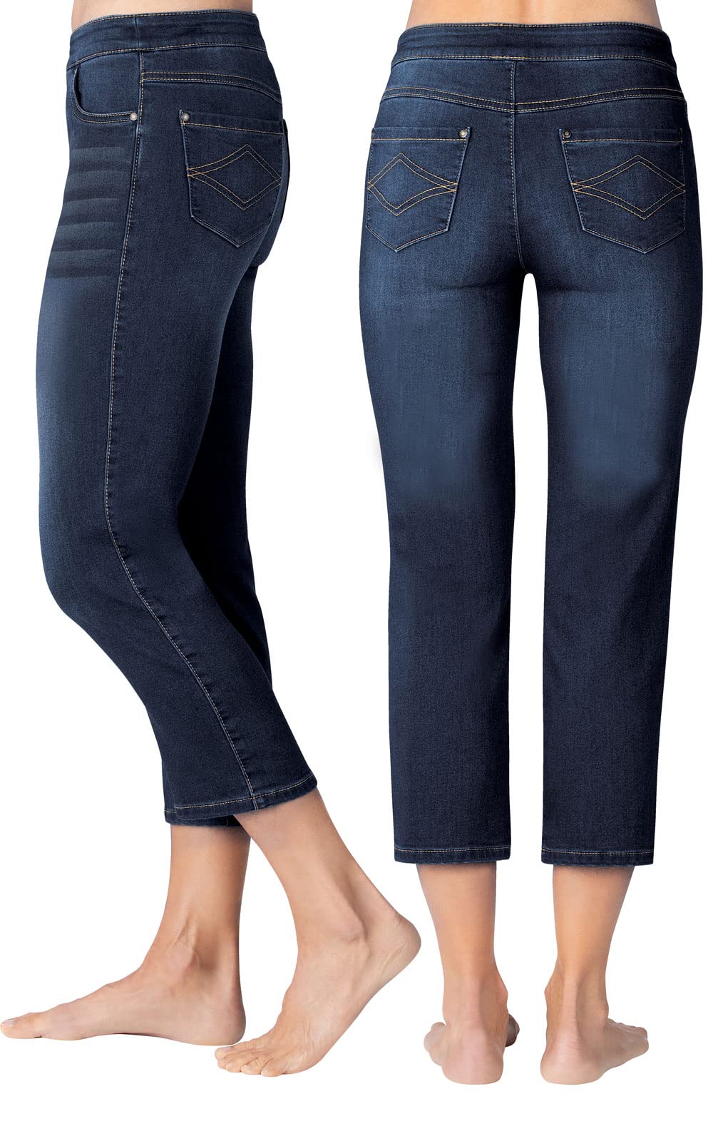 Women's Stretch Capri Jeans - Soft Pajama Jeans for Summer - Pull On Casual Pedal Pushers - Perfect for Lounging, Travel & Everyday Comfort