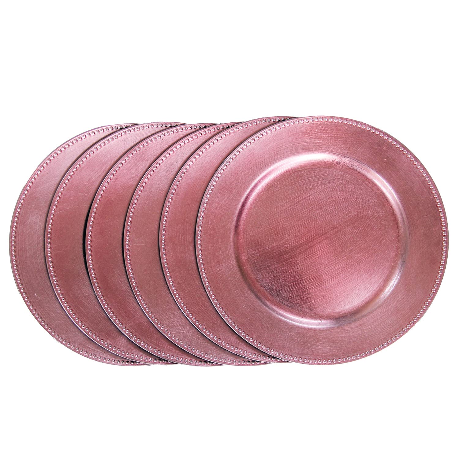 Blush Pink Plastic Beaded Charger Plates - 12 Pack 13 Inch Round Wedding & Party Decor, Metallic Dinner Plates for Table Setting, Bridal Shower, Anniversary Celebration (Blush Pink, 12 Count)
