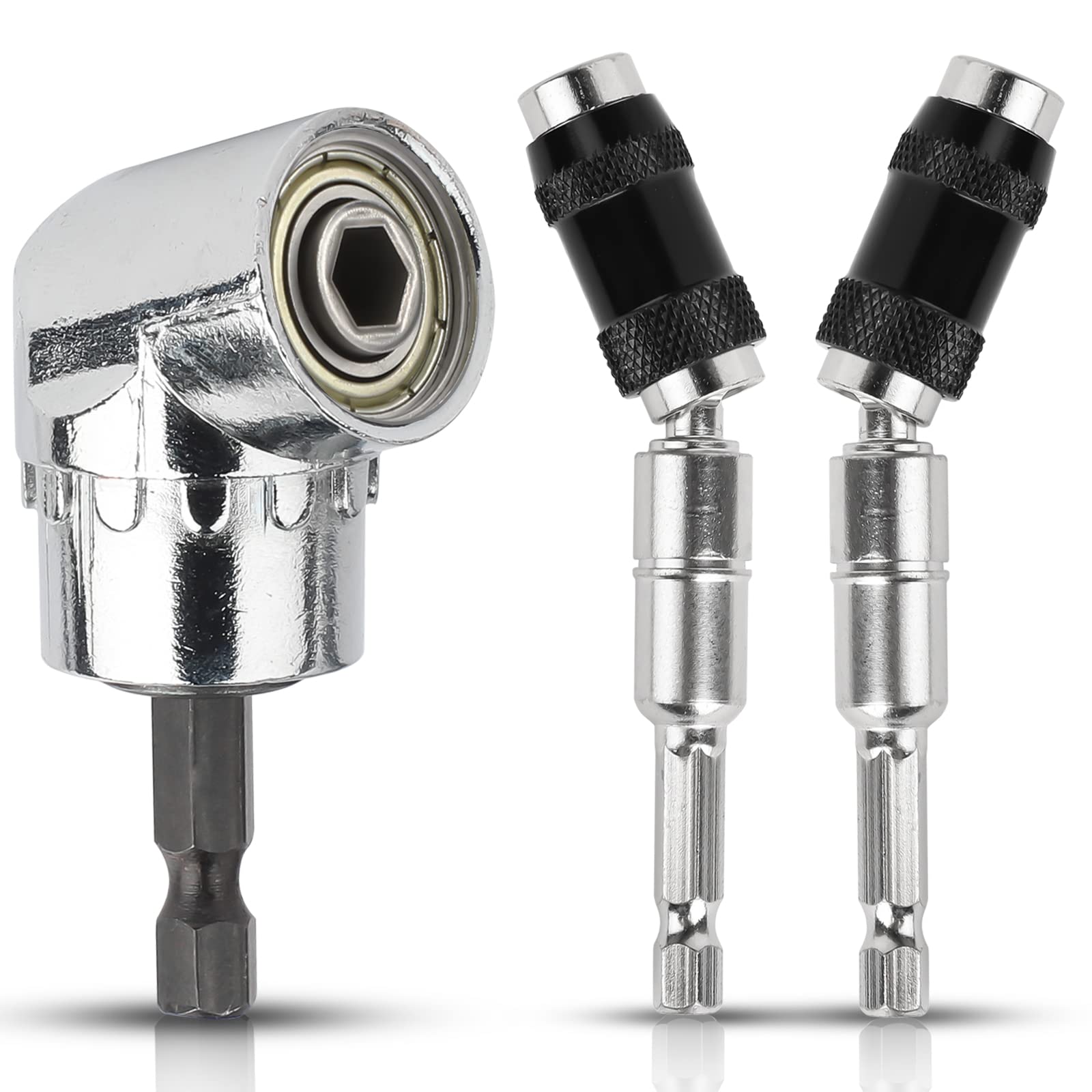 SUNJOYCO Magnetic Pivot Drill Bit Holder & 105° Right Angle Drill Adapter Set - 1/4