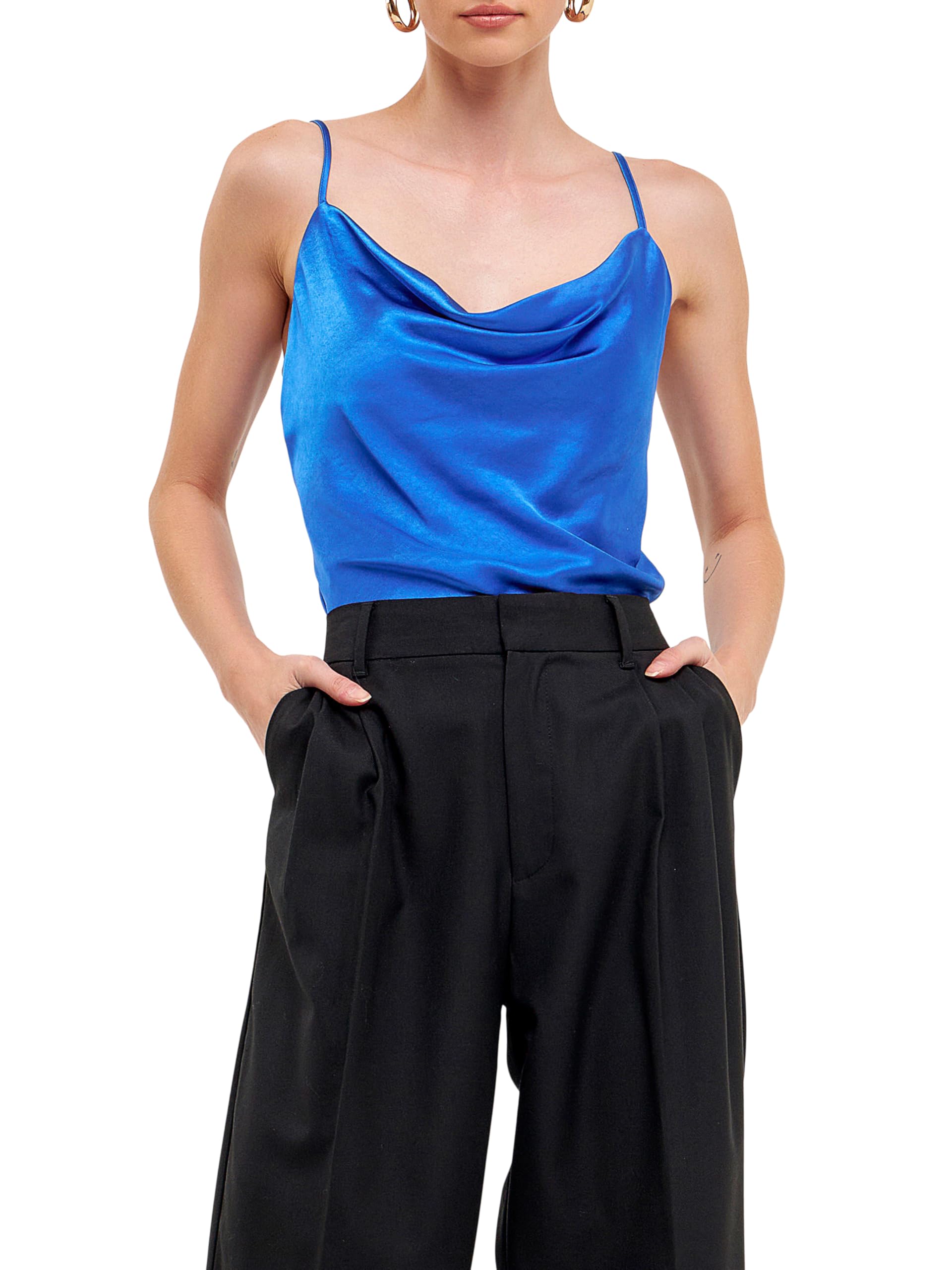 Endless Rose Women's Satin Cowl Neck Blouse - Soft Blue XS - Elegant Casual & Evening Wear for Women