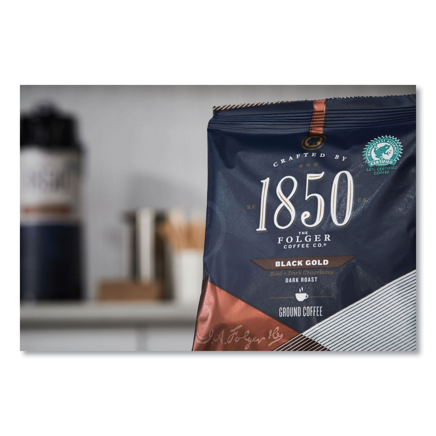 Premium 1850 Coffee Fraction Packs - Black Gold Dark Roast (2.5 Oz, 24 Packs/Carton) | Rich & Bold Flavor for Office, Camping & Home Brewing