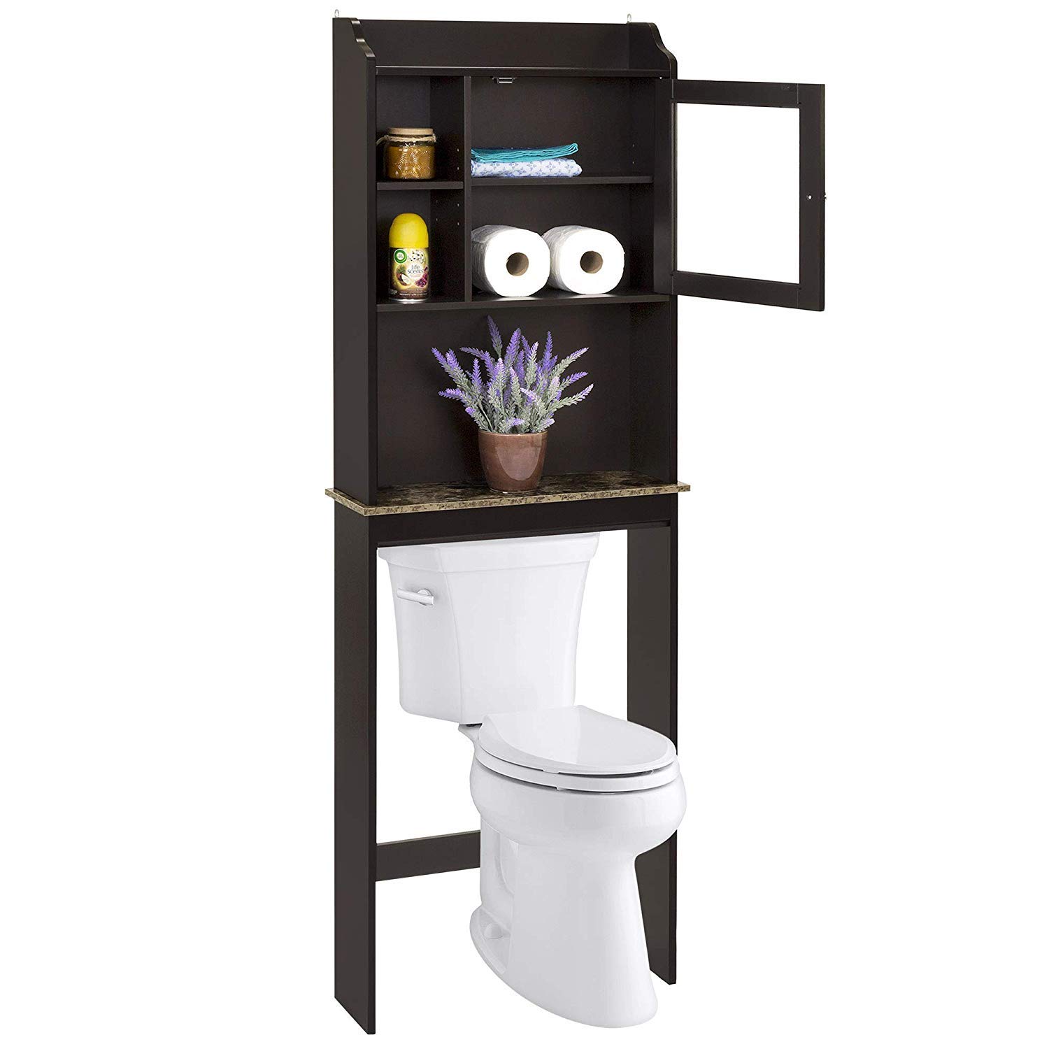 Over The Toilet Storage Cabinet - Free Standing Bathroom Organizer Shelf with 3-Tier Storage, Space Saving Toilet Stand in Espresso Finish - Perfect for Small Bathrooms, Apartments & Dorm Rooms