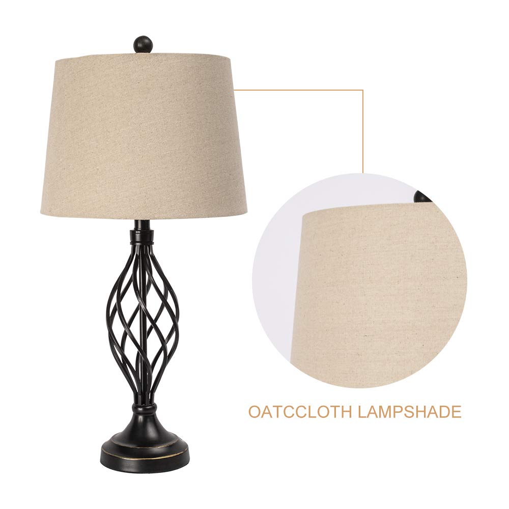 Maxax 3-Piece Farmhouse Lamp Set - Black Table & Floor Lamps with Oatmeal Fabric Shades, 3-Way Dimmable Lighting for Living Room, Bedroom & Dining Room | ETL Certified | Perfect for Cozy Evenings & Home Decor