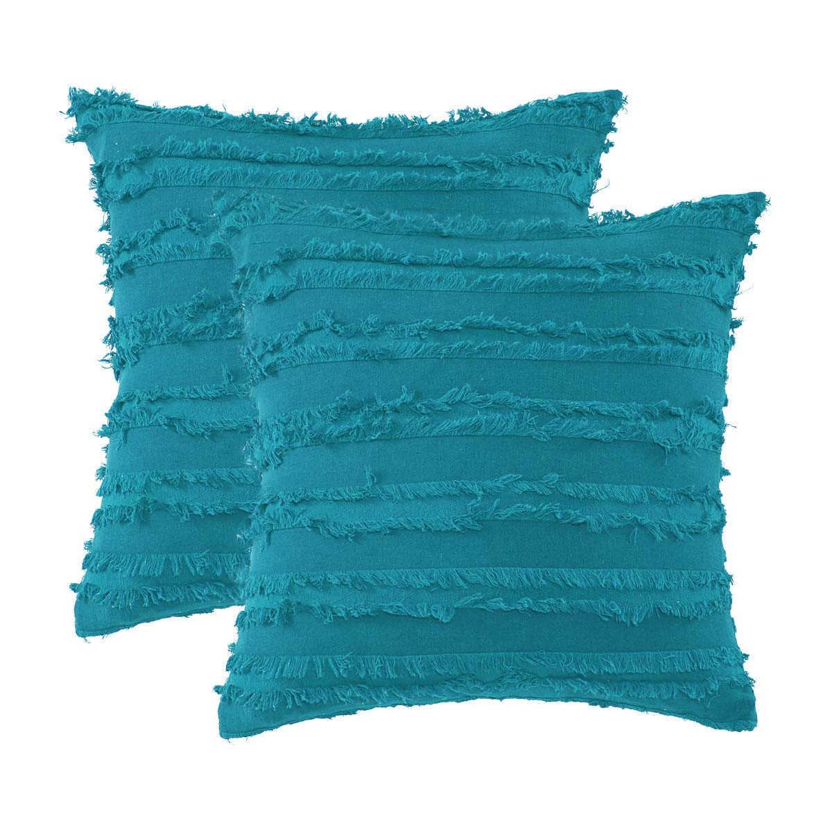 GIGIZAZA 16x16 Decorative Throw Pillow Covers - Peacock Blue Square Couch Pillows, Cotton Boho Sofa Cushion Covers for Living Room, Bedroom & Outdoor Decor