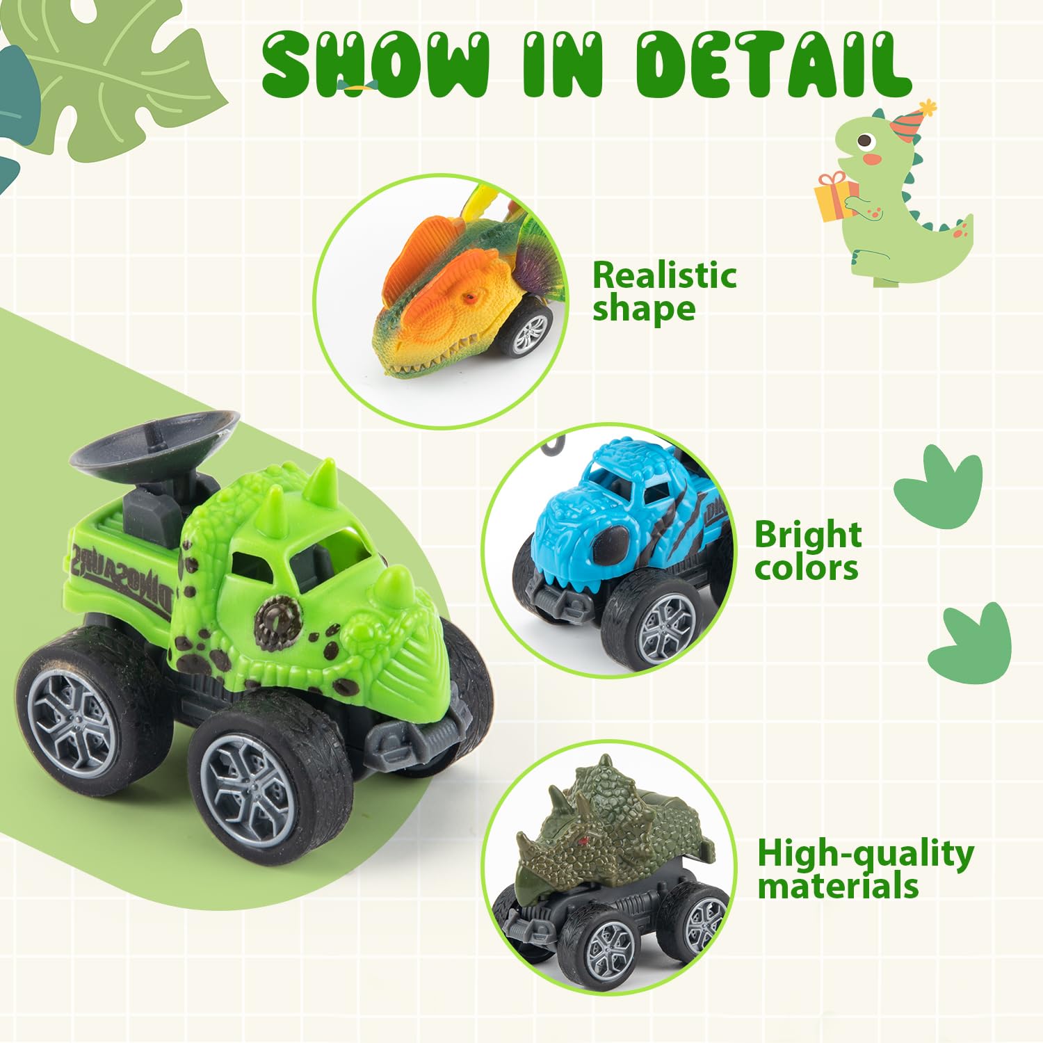 8 Pack Prefilled Easter Eggs with Dinosaur Pull Back Cars - Easter Basket Stuffers for Kids, Boys, Teens & Toddlers - Fun Easter Party Favors & Egg Hunt Prizes for Boys Birthday Gifts