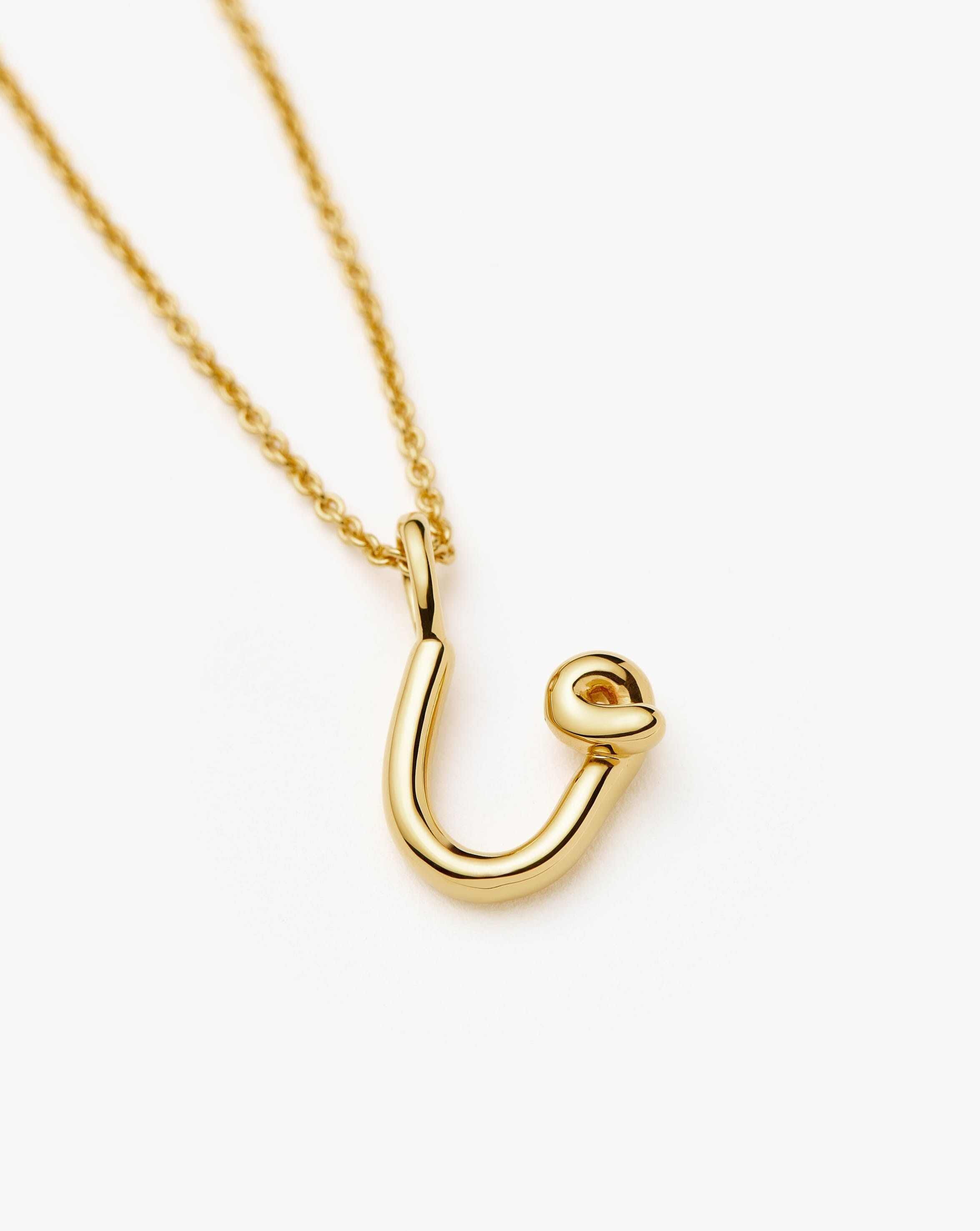 18k Gold Vermeil Curly Molten Mini Initial Necklace - Personalized Letter U Jewelry for Women, Gift for Her, Birthday, Anniversary, Valentine's Day