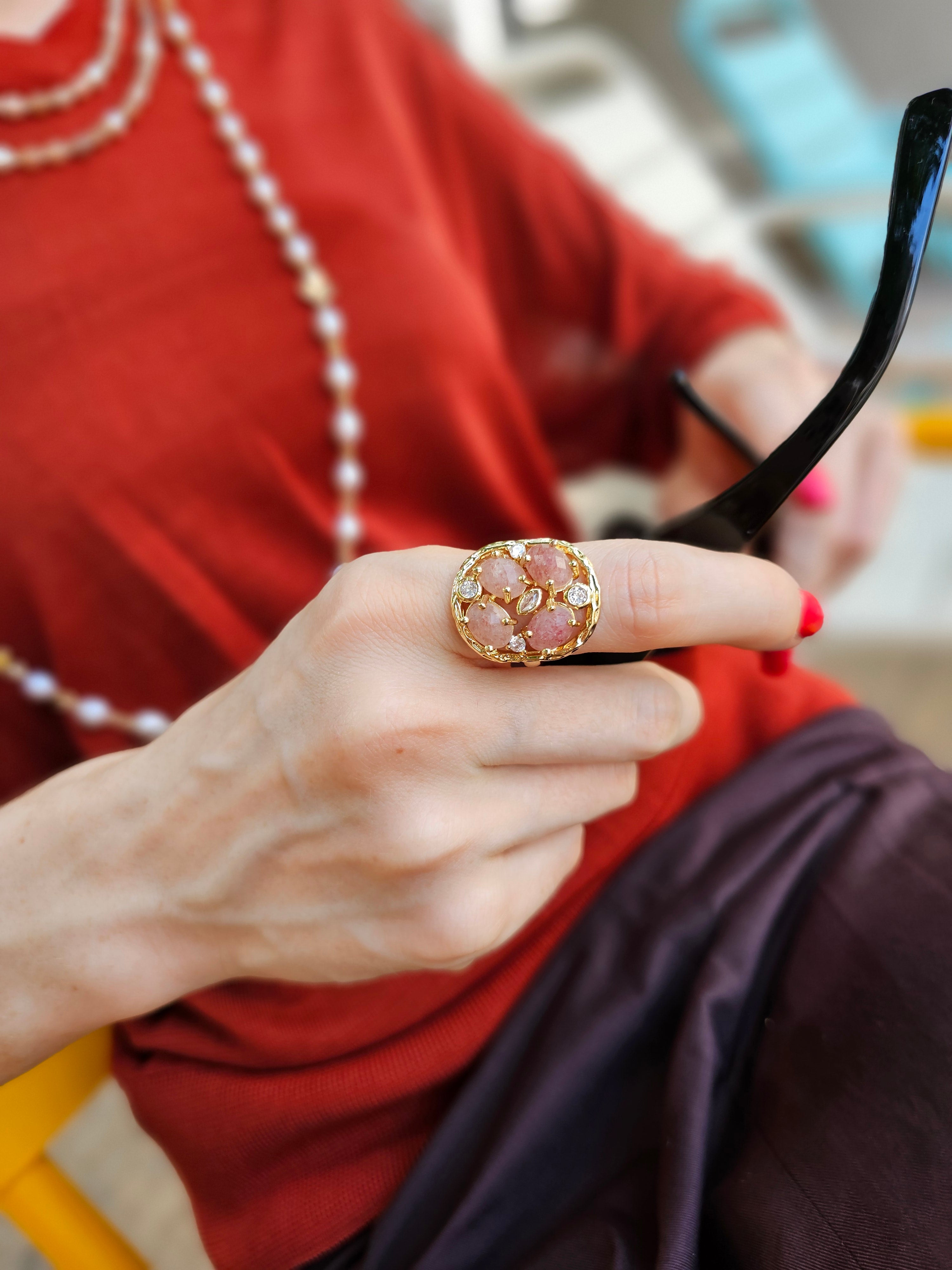 Orange Moonstone Statement Ring NR006 - Elegant Boho Jewelry for Women, Perfect for Parties, Weddings & Everyday Wear
