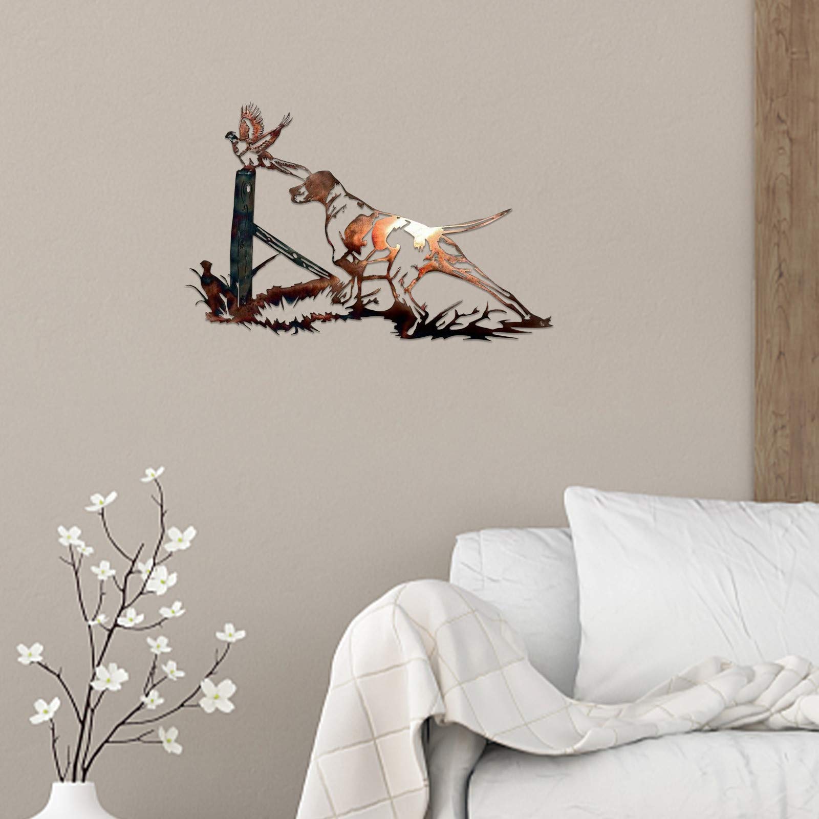 Juesi 3D Metal Wall Art - Solo Mallard Hunting & Trout Fishing Scene - Rustic Wall Decal Sticker - Spring Home Decor Ornament (Dog and Birds) - Perfect for Cabin, Lodge, or Outdoor-Themed Room Decor