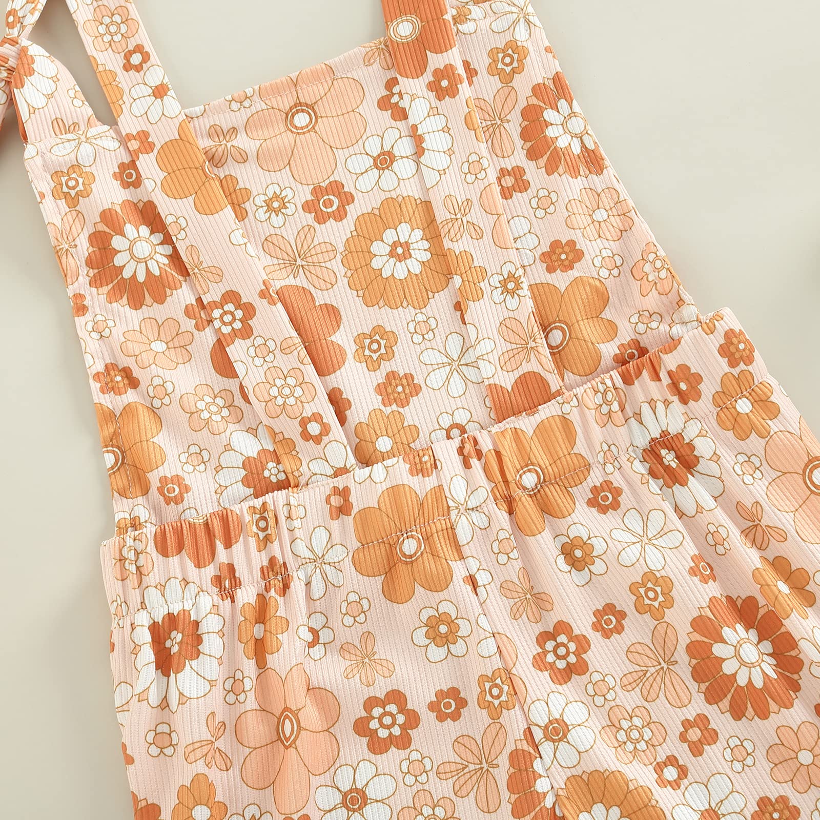 Baby Girl Summer Outfit Floral Print Suspenders Jumpsuit with Bell Bottom Flare Pants - Cute Toddler Overalls for Playdates, Beach Trips & Photoshoots