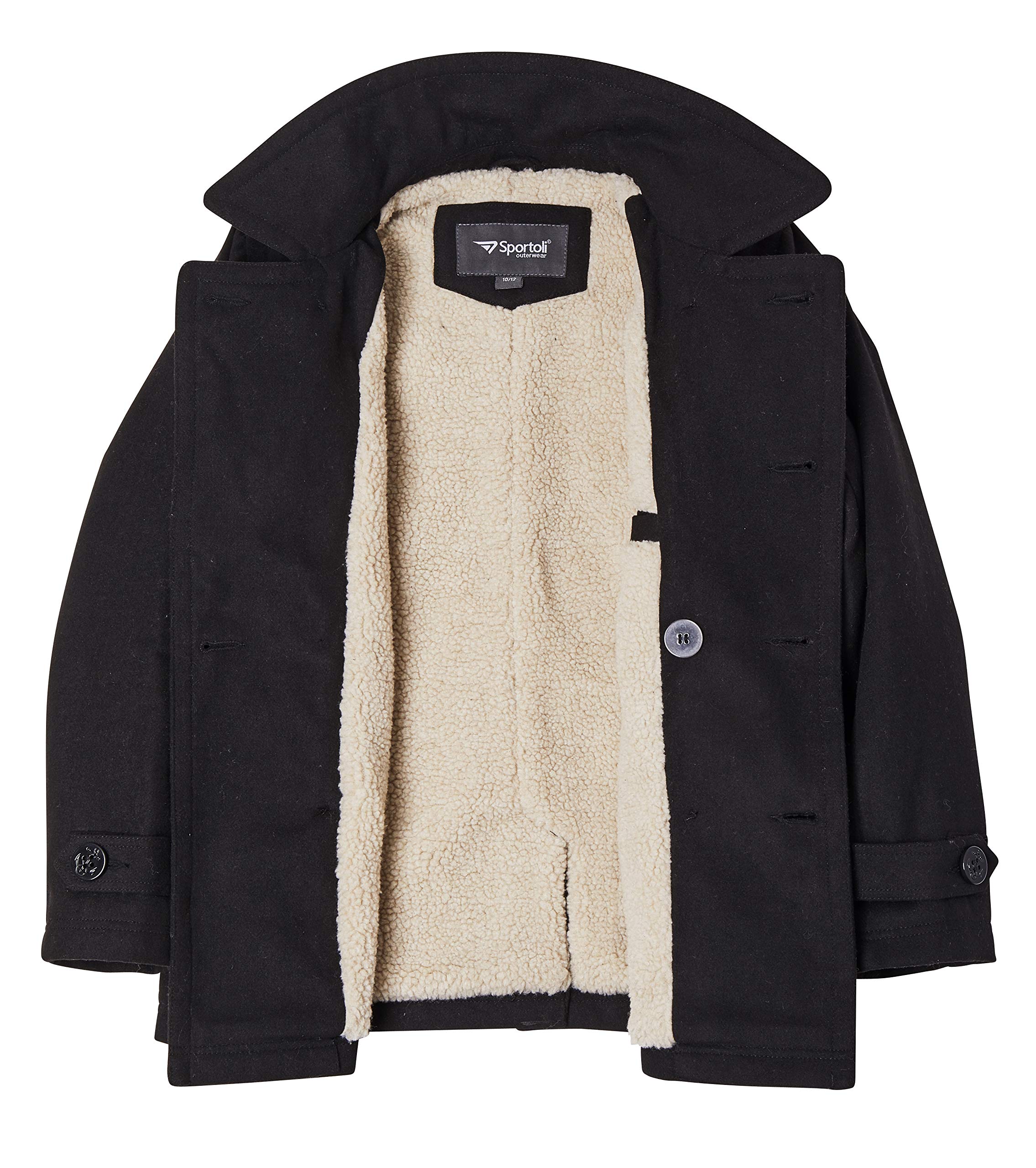 Sportoli Boys Classic Wool Blend Sherpa Winter Pea Coat Jacket - Warm & Stylish Outerwear for School, Holidays and Outdoor Adventures