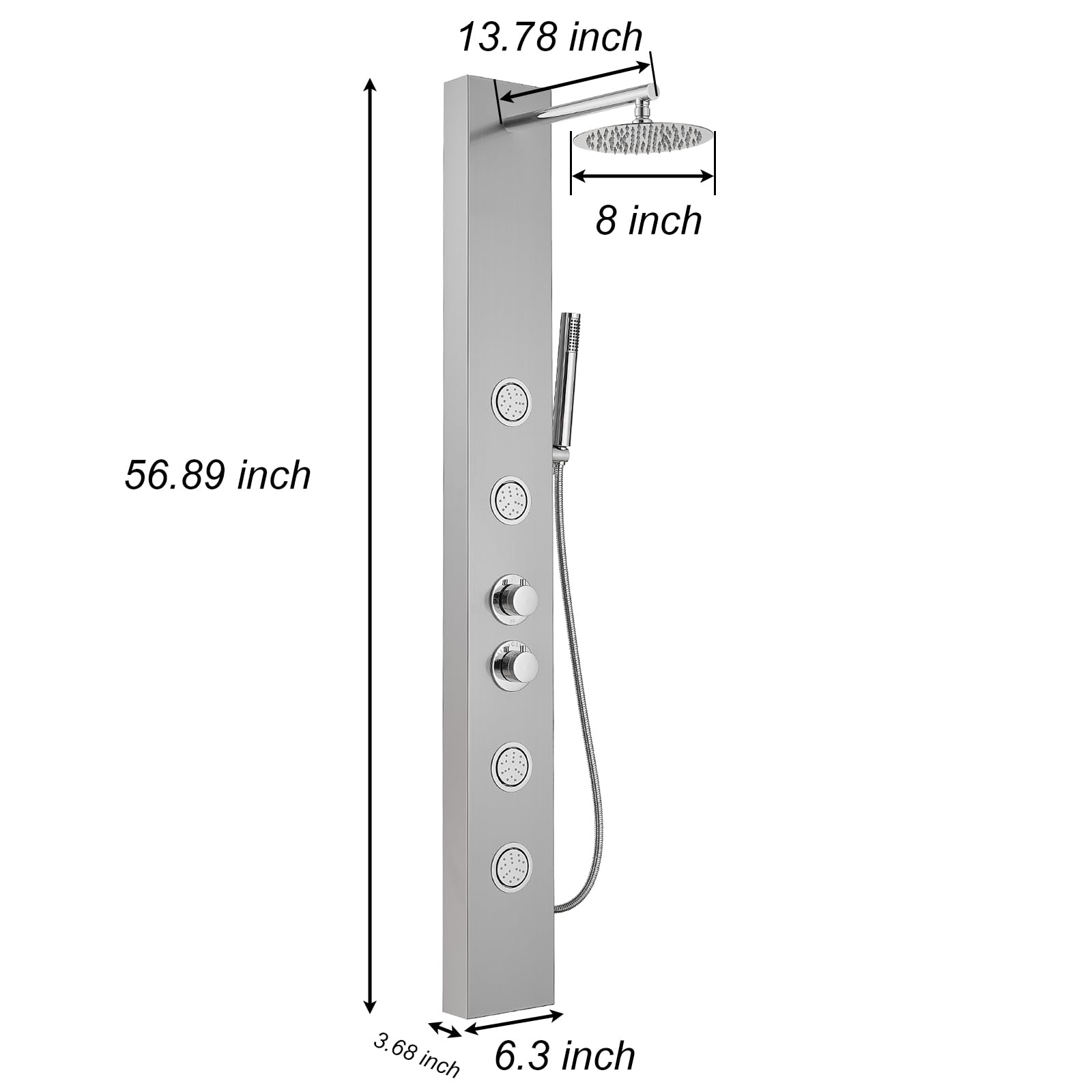 Premium Stainless Steel Shower Panel Tower System with 4 Adjustable Body Jets & 8
