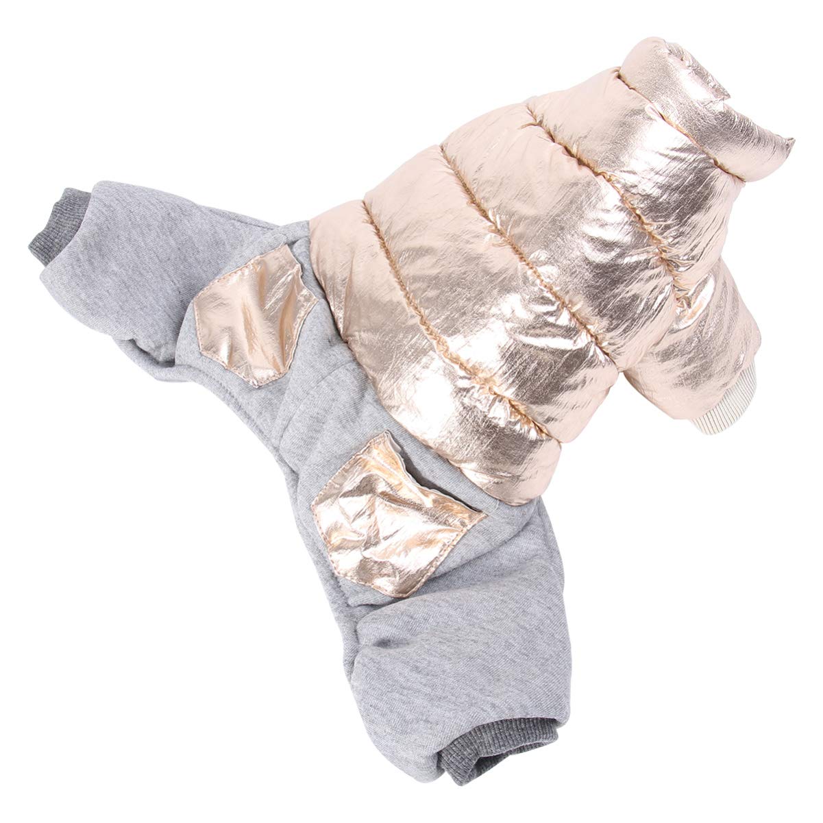 POPETPOP Dog Winter Clothes - Warm Four-Legged Coat for Cold Weather - Puppy Winter Costume (Golden) | Perfect for Outdoor Walks, Snow Play & Winter Adventures