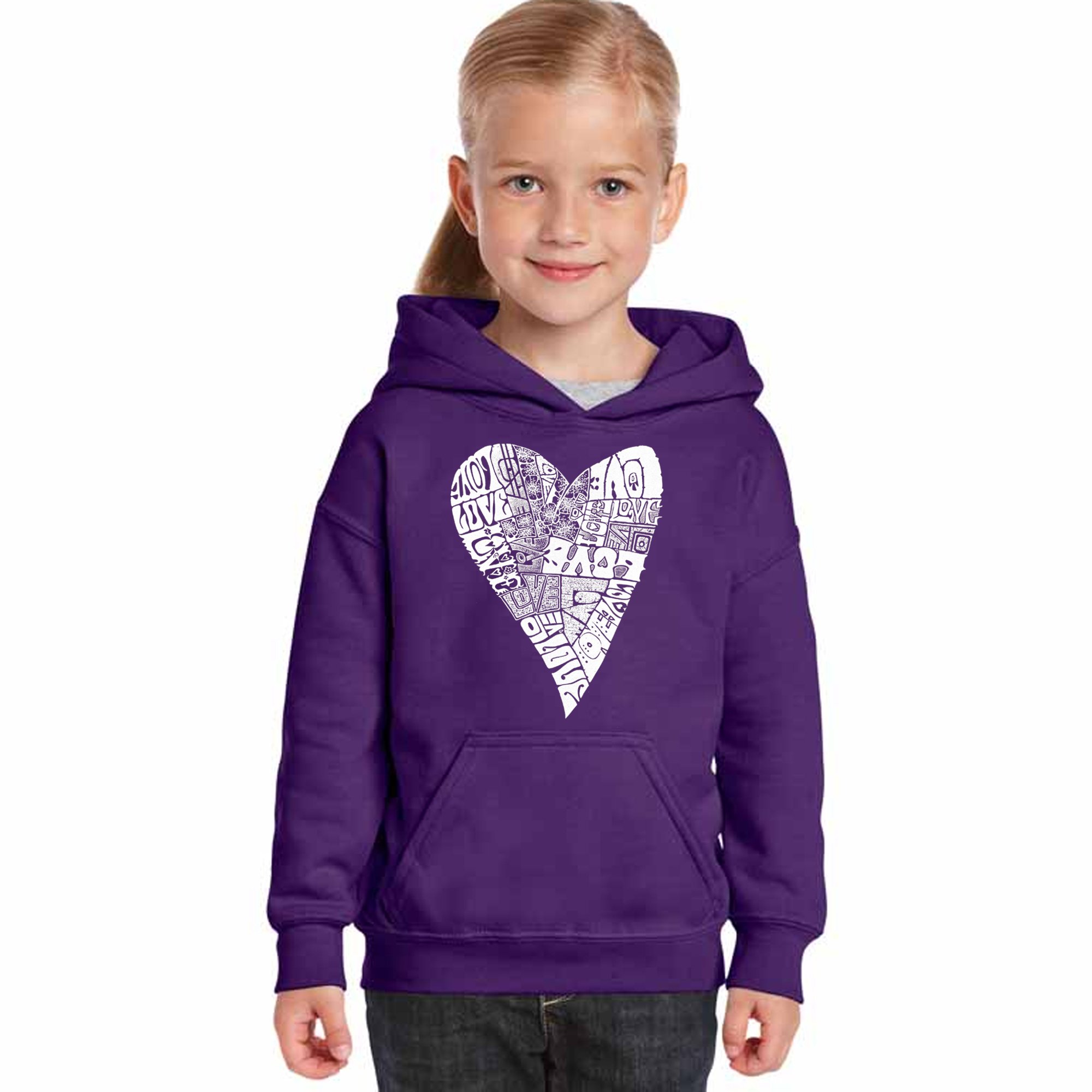 LA POP ART Girls' Word Art Hooded Sweatshirt - 'Lots of Love' Graphic Pullover | Cute Casual Outfit for Teens, School, Streetwear & Gift Giving