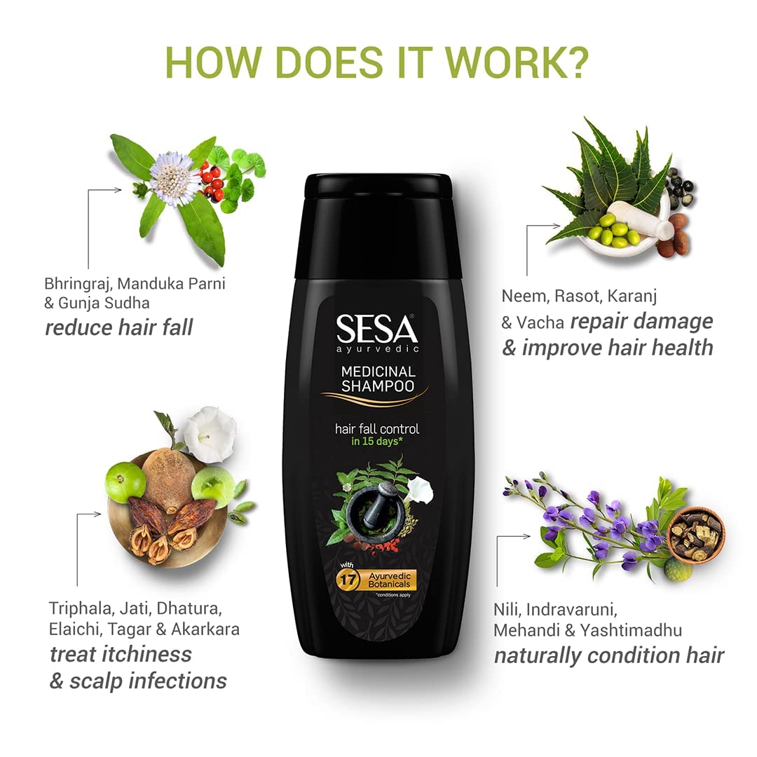 **Sesa Ayurvedic Herbal Shampoo for Hair Fall Control & Anti-Dandruff - Infused with 15 Natural Herbs for Smooth, Shiny Hair - Men & Women (200ml) | Ideal for Daily Use & Scalp Care**