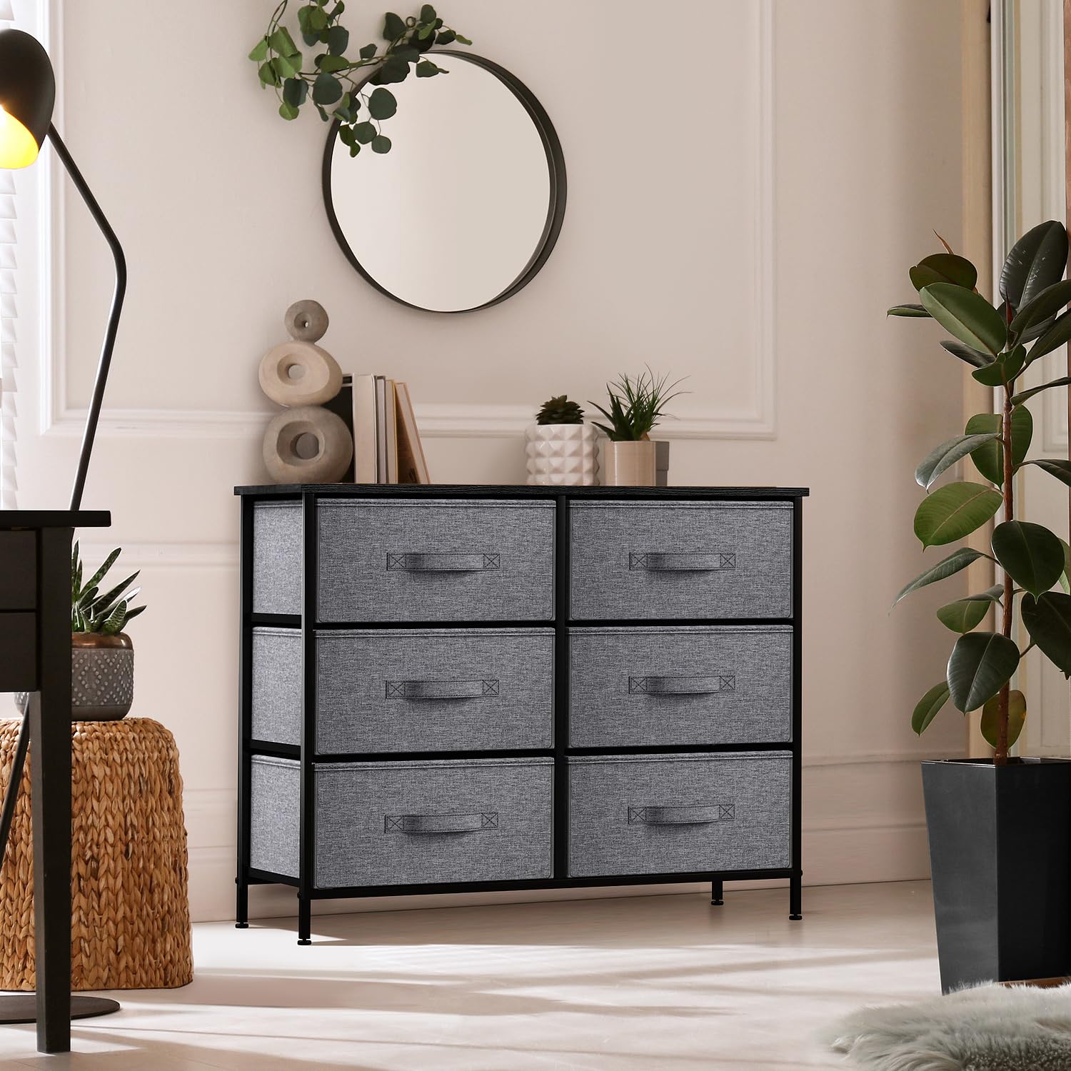 Sorbus 6-Drawer Dresser Organizer with Steel Frame & Wood Top - Easy Pull Fabric Bins for Clothes Storage - Bedroom, Hallway, Living Room, Nursery & Closet Furniture - Perfect for Home Organization & Space Saving