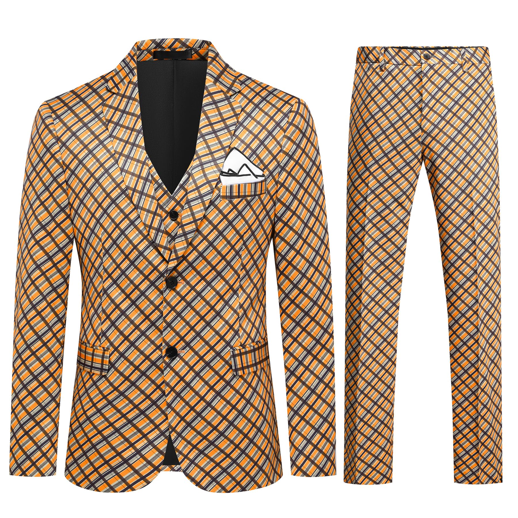 Cloudstyle Men's 3-Piece Plaid Suit Set - Modern Fit Jacket, Tuxedo Blazer, Vest & Pants | Formal Business Attire, Wedding & Special Occasion Outfit