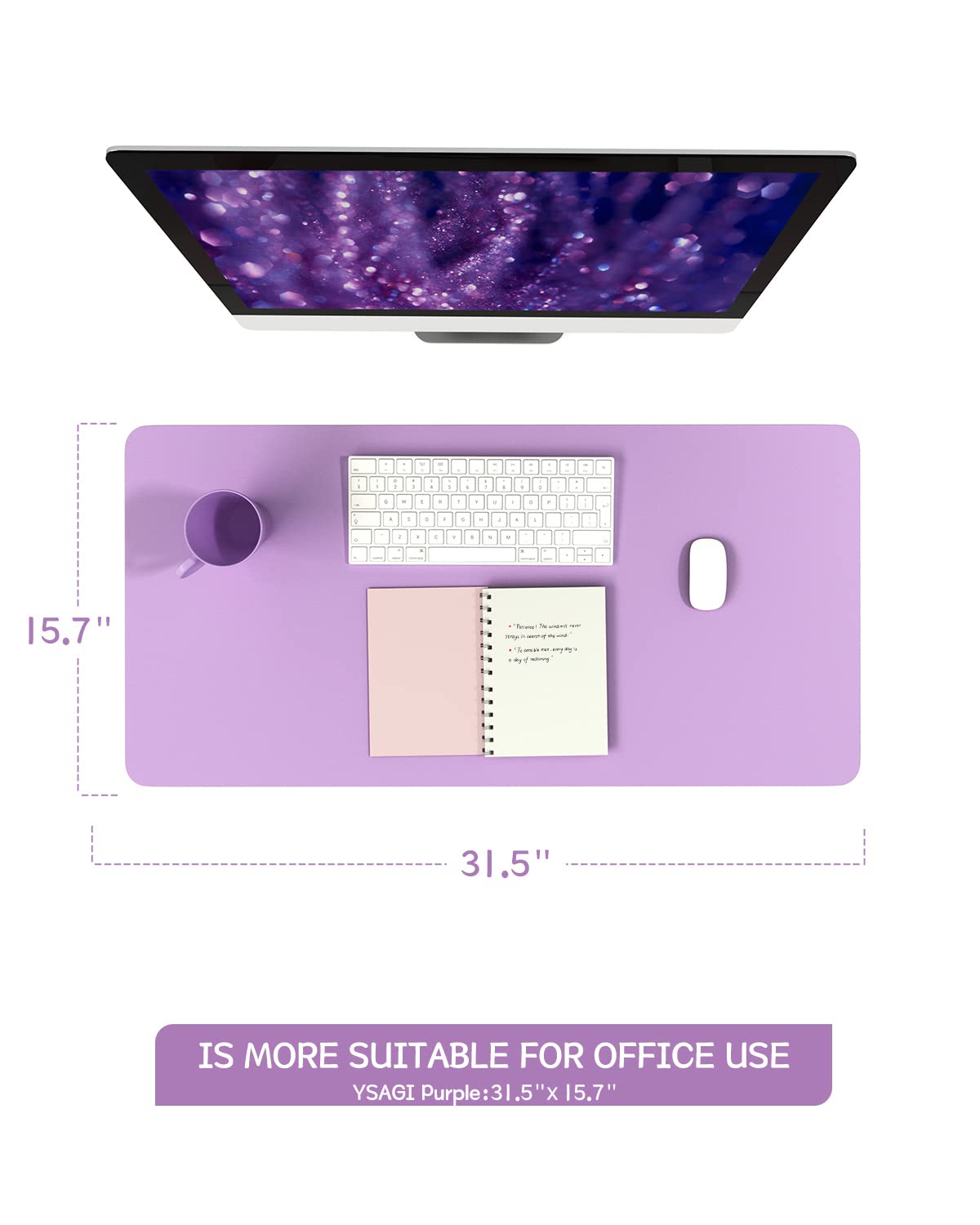 YSAGi Non-Slip Leather Desk Pad - Waterproof Laptop Keyboard Mat & Table Protector, Large Mouse Pad for Office, Home, Work & Decor (Purple, 31.5