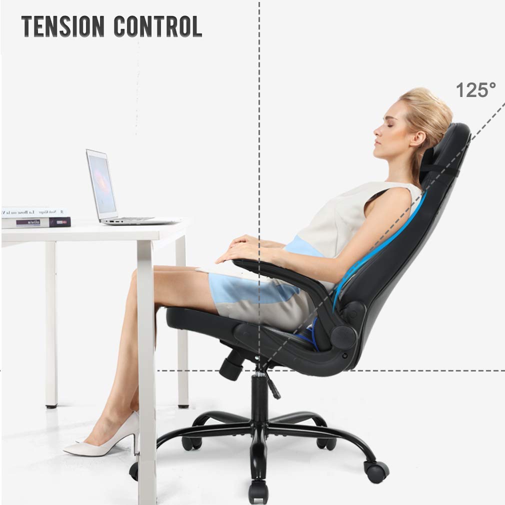 Premium Ergonomic Gaming Chair with Massage & Lumbar Support - Heavy Duty Racing Office Chair with Adjustable Flip-Up Arms & Headrest - Perfect for Home Office, Gaming Setup & Workstation - Blue