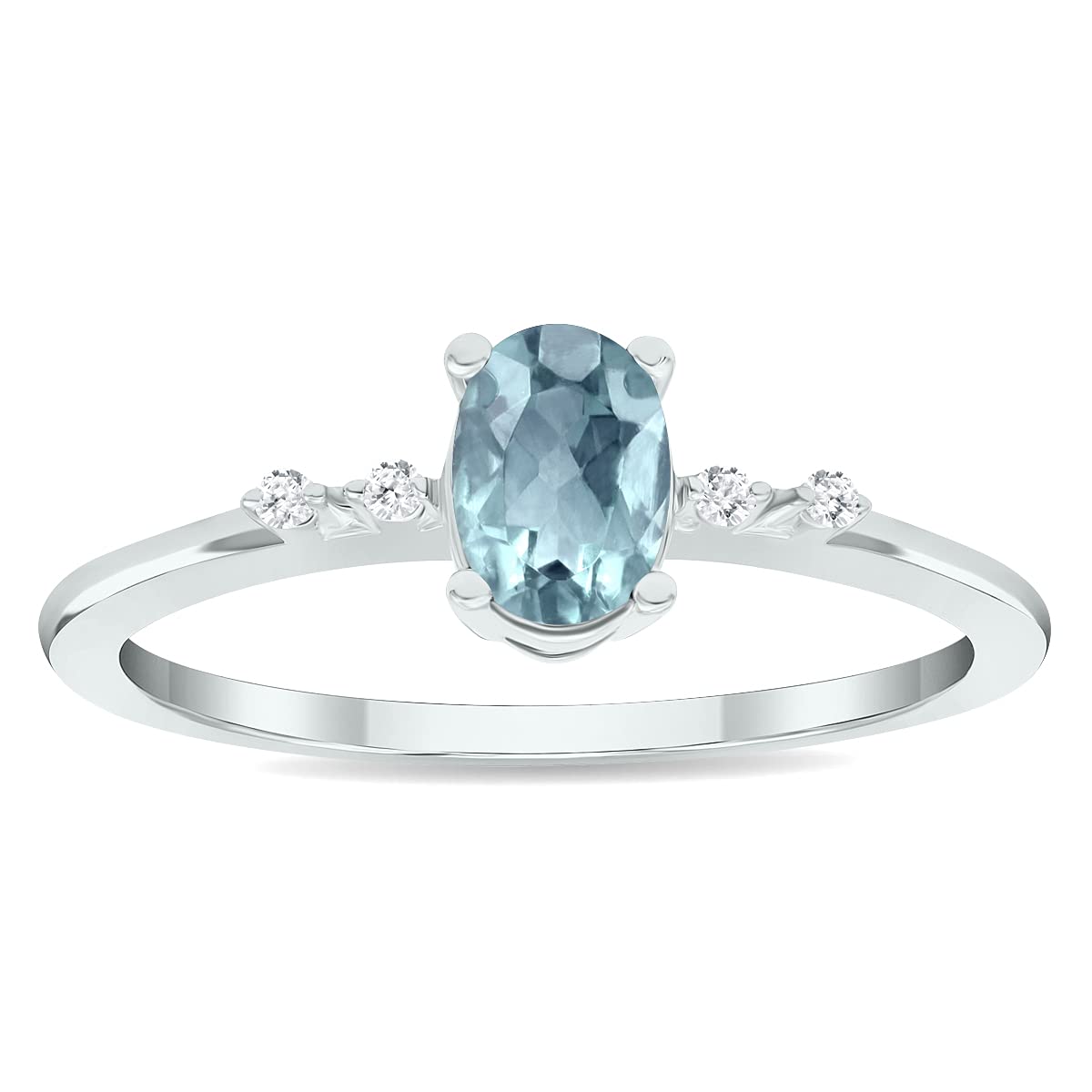 10K White Gold Women's Aquamarine & Diamond Sparkle Ring - Elegant Birthstone Jewelry for Engagement, Anniversary & Special Occasions