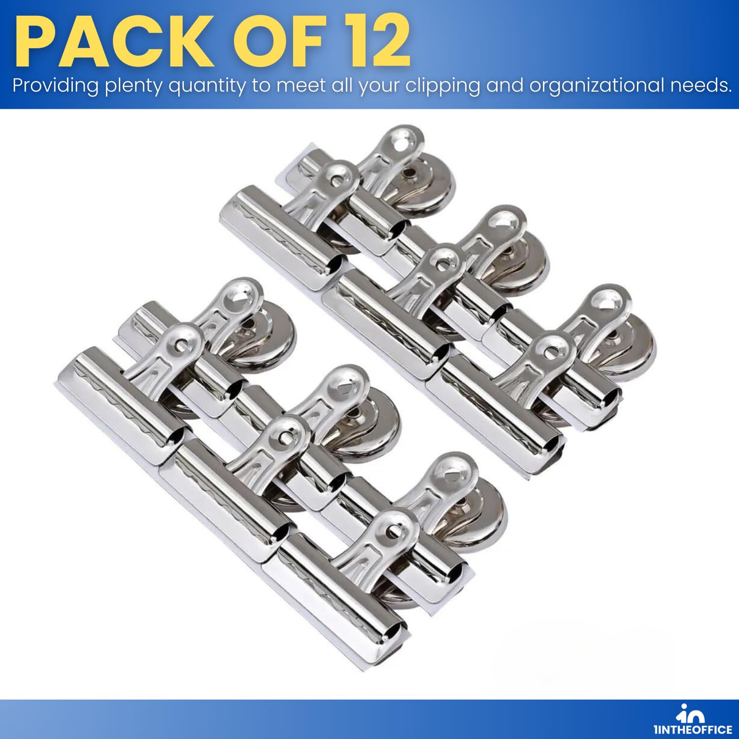 Heavy Duty Magnetic Clips for Refrigerator - 12 Pack Silver Bulldog Magnet Grip Clips (2.3