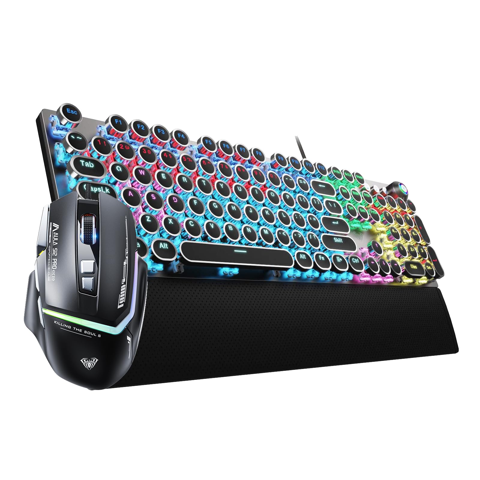 AULA Wired Gaming Keyboard and Mouse Combo - Rainbow Backlit Mechanical Keyboard with Typewriter Style + 12800 DPI RGB Gaming Mouse for PC, Laptop, Gaming Setup - Perfect for FPS, MOBA, and Office Work