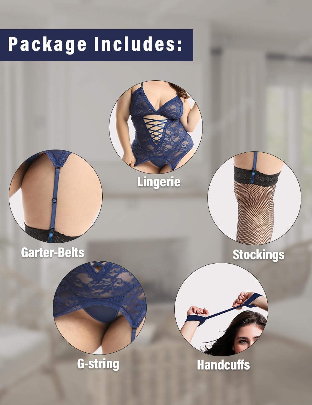 Anyou Women's Lingerie Set - Stretchy Lace Teddy with Stockings, Plus Size S-XXXXL | Sexy Underwear for Date Night, Bridal Shower & Special Occasions