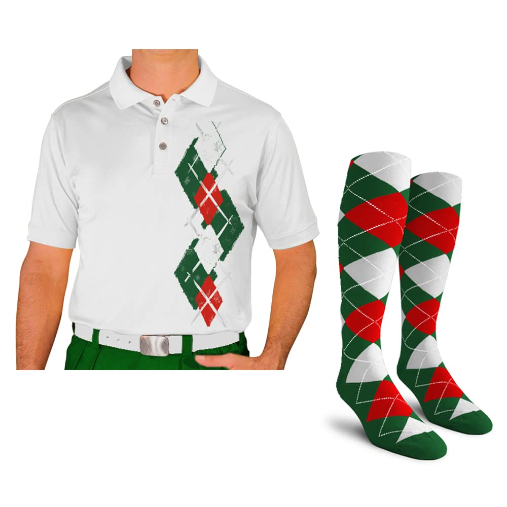 Breathable Dry Fit Short Sleeve Graphic Golf Polo Shirt with Socks for Men - Argyle Paradise Design (Sizes 5A-5Z) | Perfect for Golf Tournaments, Casual Wear & Summer Outdoor Activities