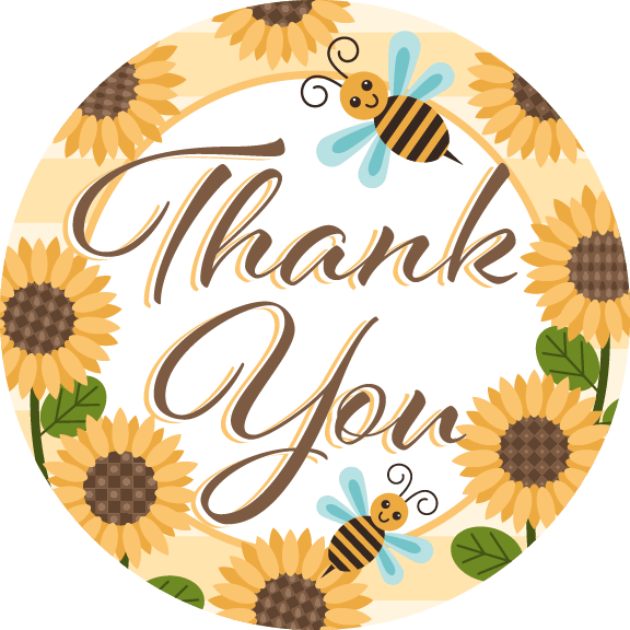 Sunflower and Bees Thank You Stickers - Waterproof Vinyl Decals for Laptops, Water Bottles & Gifts - Perfect for Teachers, Friends & Appreciation Gifts