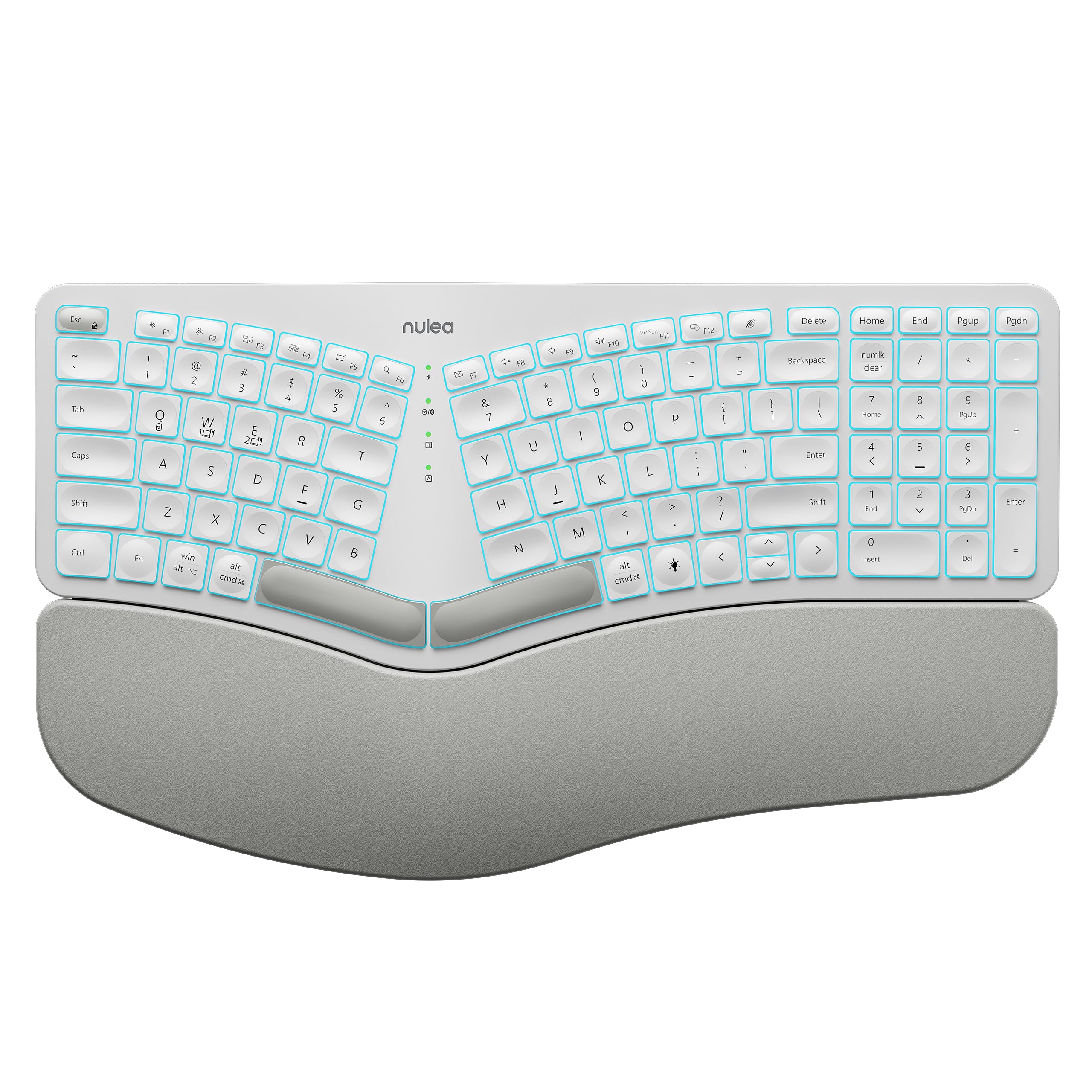 Nulea RT05 Wireless Ergonomic Split Keyboard with Wrist Rest - USB-C Rechargeable, 7-Color Backlit, Bluetooth 5.1/USB Connectivity for Windows & Mac - Perfect for Office Work, Gaming & Long Typing Sessions