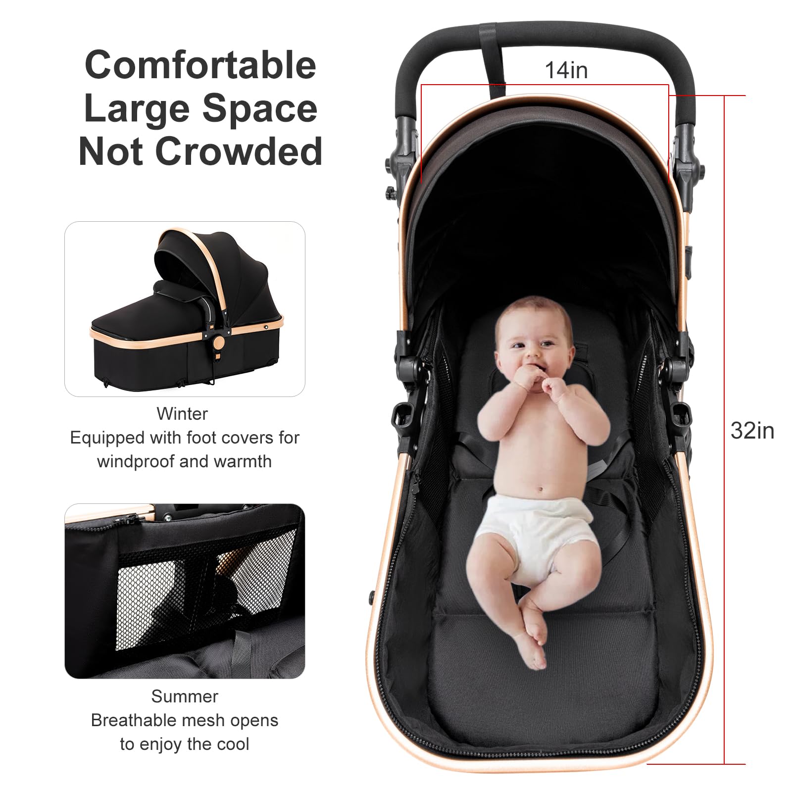 2 in 1 Baby Stroller with Bassinet | Convertible Reversible Infant Stroller for Newborns | Lightweight Travel Stroller with One-Click Folding | Toddler Standard Pram Carriage (2US588-BG) | Perfect for Shopping, Travel & Daily Walks