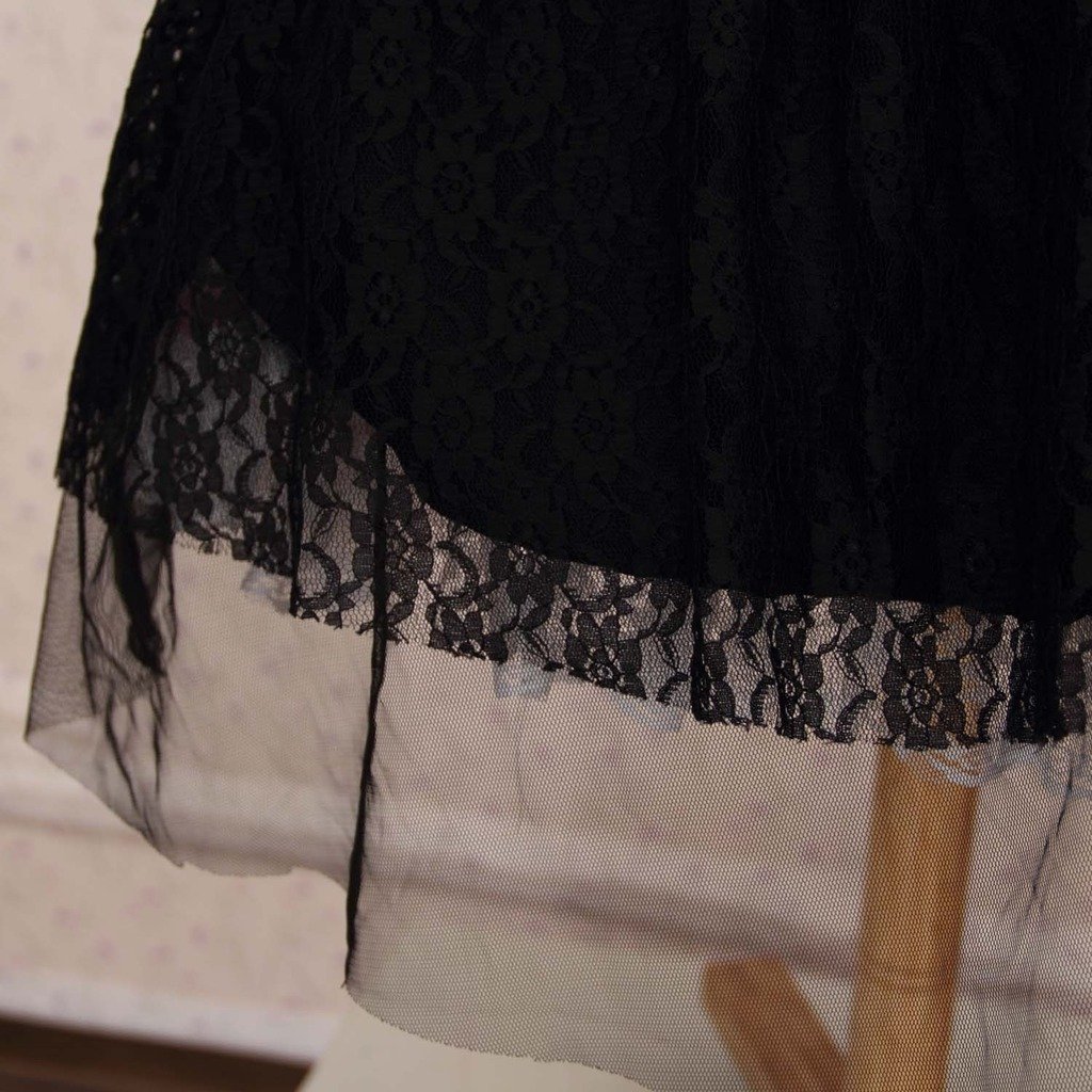 Hugme Black Polyester Lace Rose Lolita Skirt - Elegant Gothic Fashion for Cosplay, Tea Parties & Vintage Style Outfits