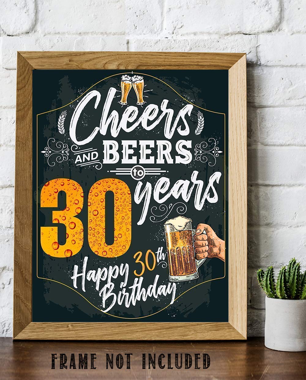 30th Birthday Party Decorations - Beer Themed Wall Art Poster, Chalkboard Style Sign for Anniversary Celebrations & Gifts (11x14 Unframed) - Perfect for Home Bars, Man Caves & Milestone Birthday Parties