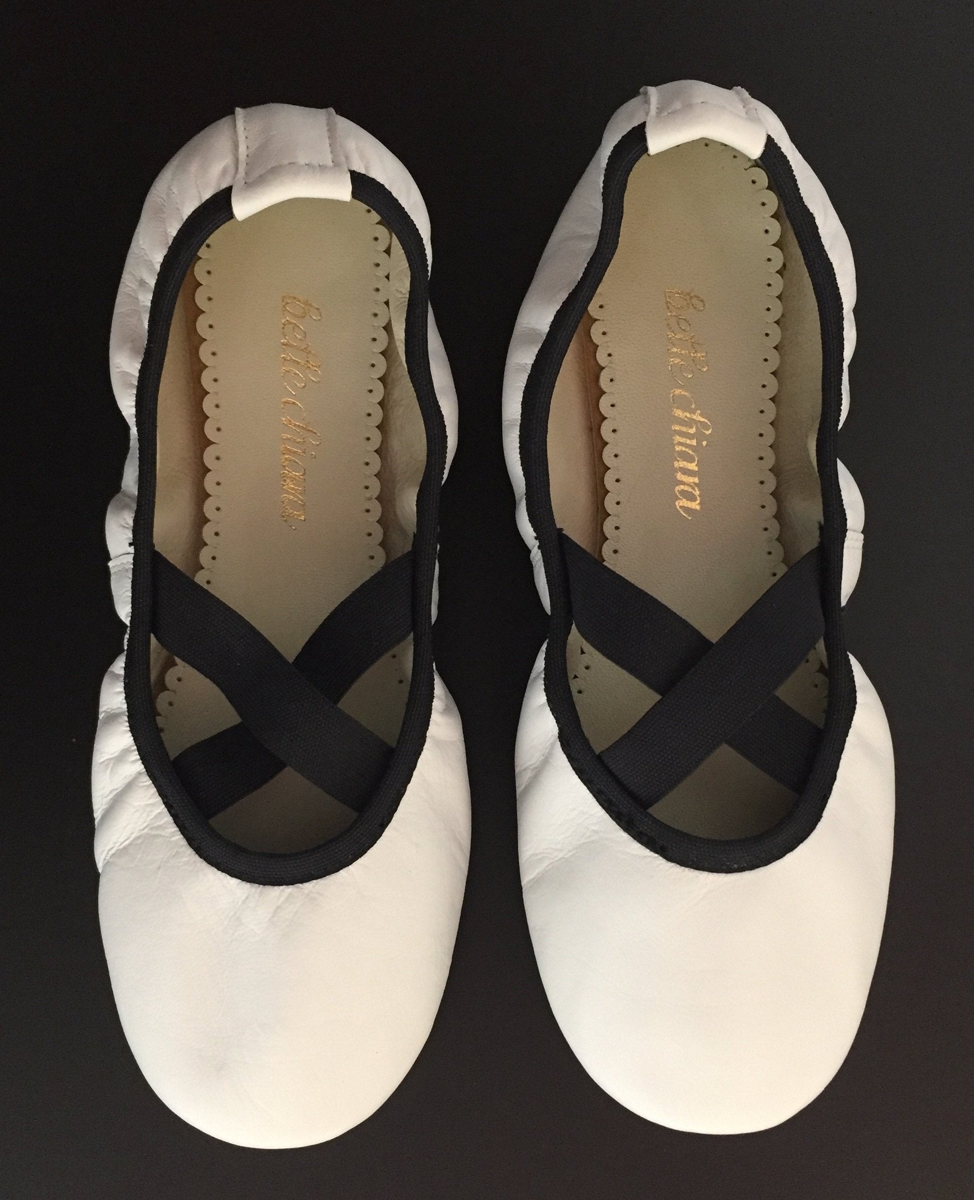 Belle Chiara Women's White & Black Ballet Flats - Comfortable & Stylish Dance Shoes for Ballet Class, Practice, and Everyday Wear