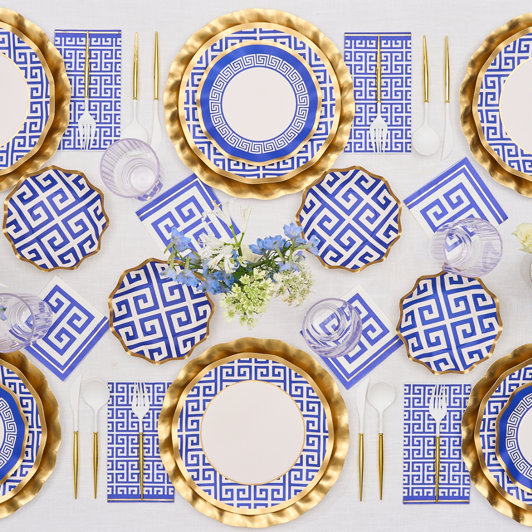 Greek Key Pattern Table Setting - Elegant Dinnerware Set for Formal Dining, Holiday Entertaining & Wedding Decor