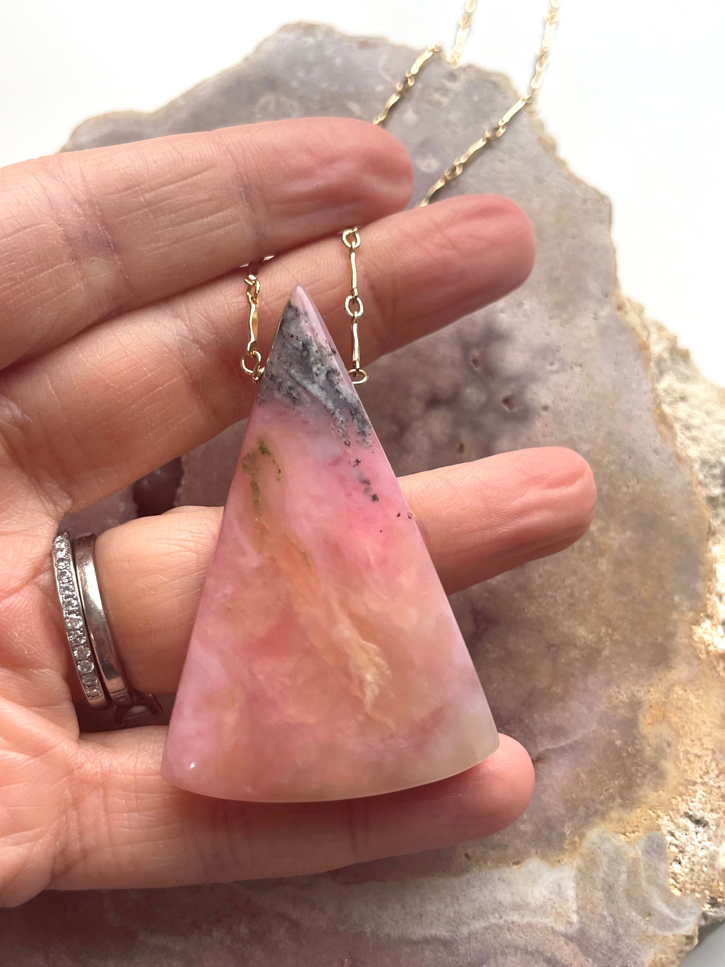 Large Pink Opal Statement Necklace 16