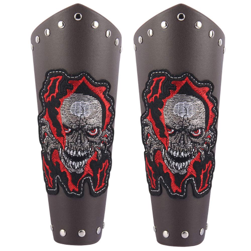 Black Medieval Leather Gauntlet Wristband - Skull Design Punk Arm Bracers for Cosplay, LARP & Gothic Fashion - Perfect for Renaissance Fairs, Halloween Costumes & Steampunk Outfits