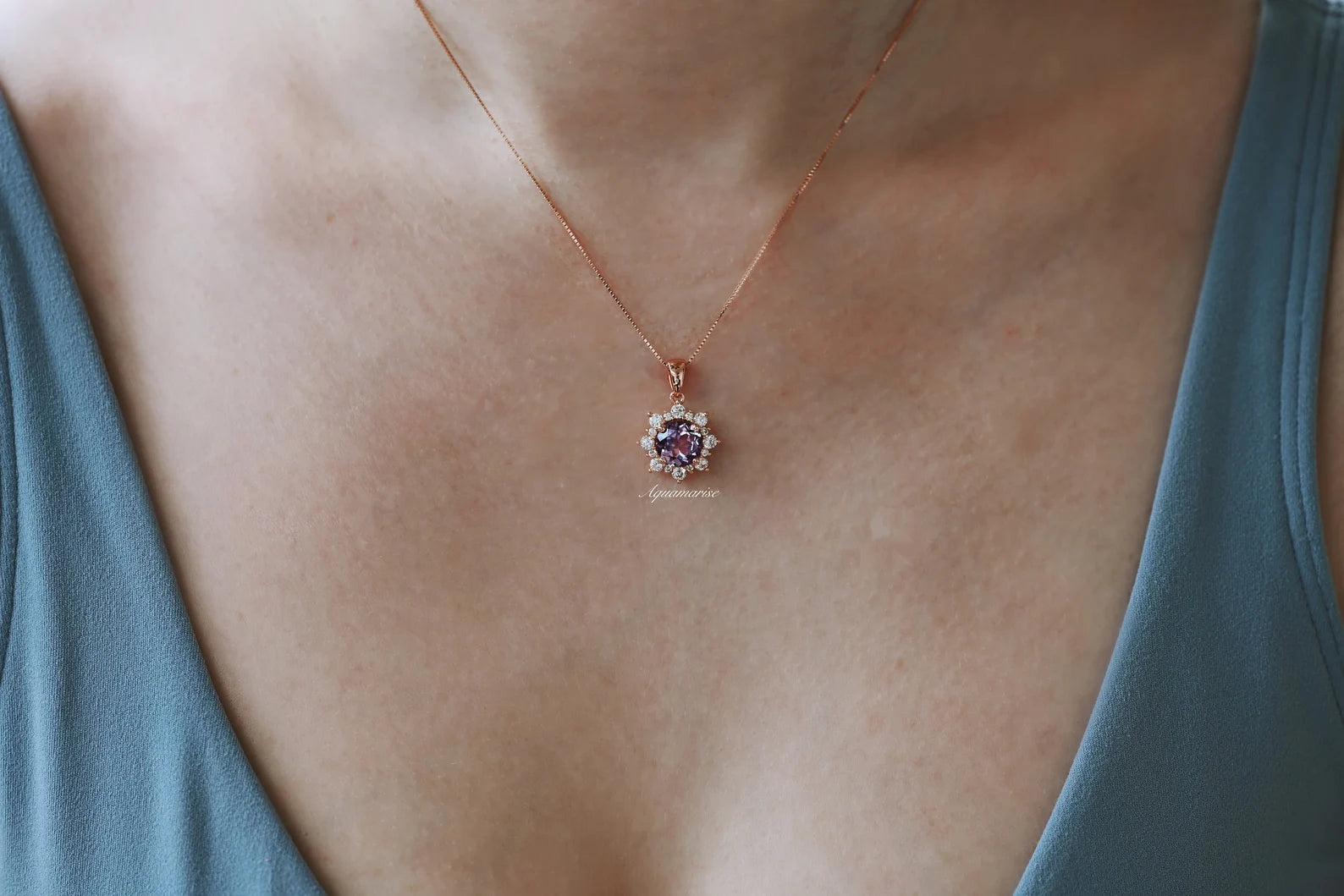 Snowflake Alexandrite Necklace - 14K Rose Gold Vermeil or Sterling Silver | Elegant Jewelry for Christmas, Anniversary & Gift Giving