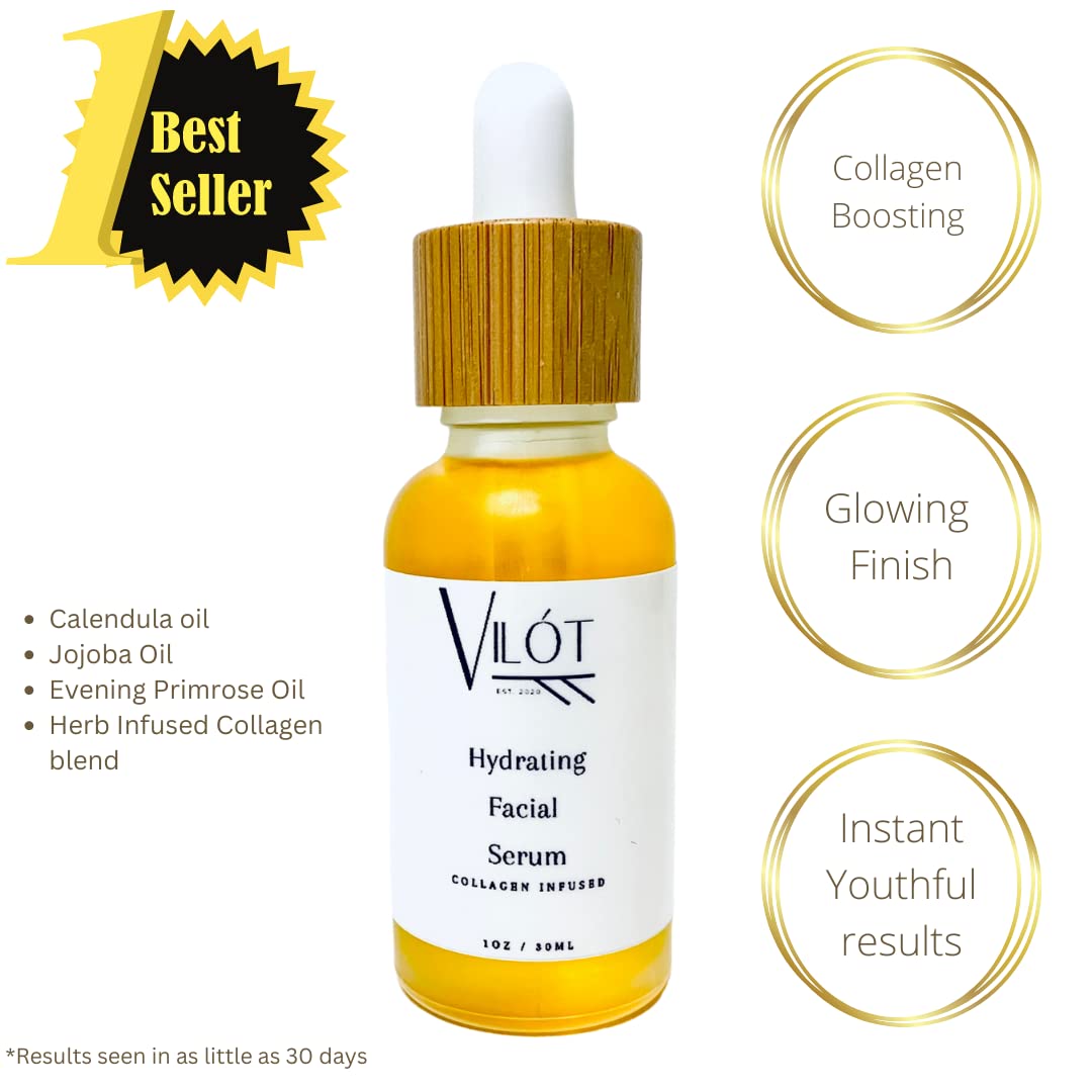 Vilot Anti-Aging Hydrating Facial Serum with Collagen - Brightening & Dark Spot Treatment for Dry Skin - Non-Comedogenic 1oz - Perfect for Night Routine & Daily Skincare Regimen
