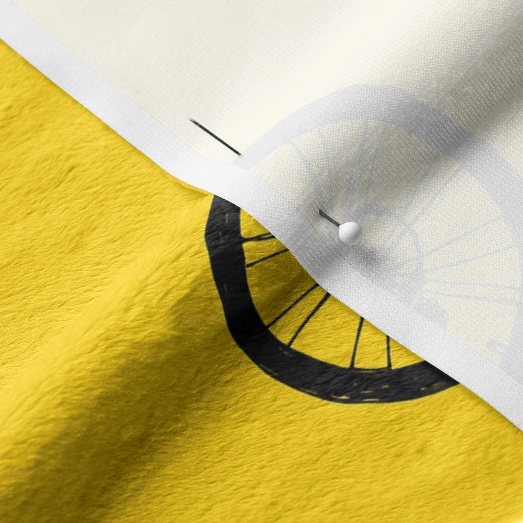 De Bicycles Black White Yellow Summer Bicycle Sports Bike Printed Minky Fabric by The Yard - Soft Plush Material for Sewing Baby Blankets, Quilt Backing, DIY Crafts & Home Decor - Perfect for Nursery, Bedding & Gift Projects