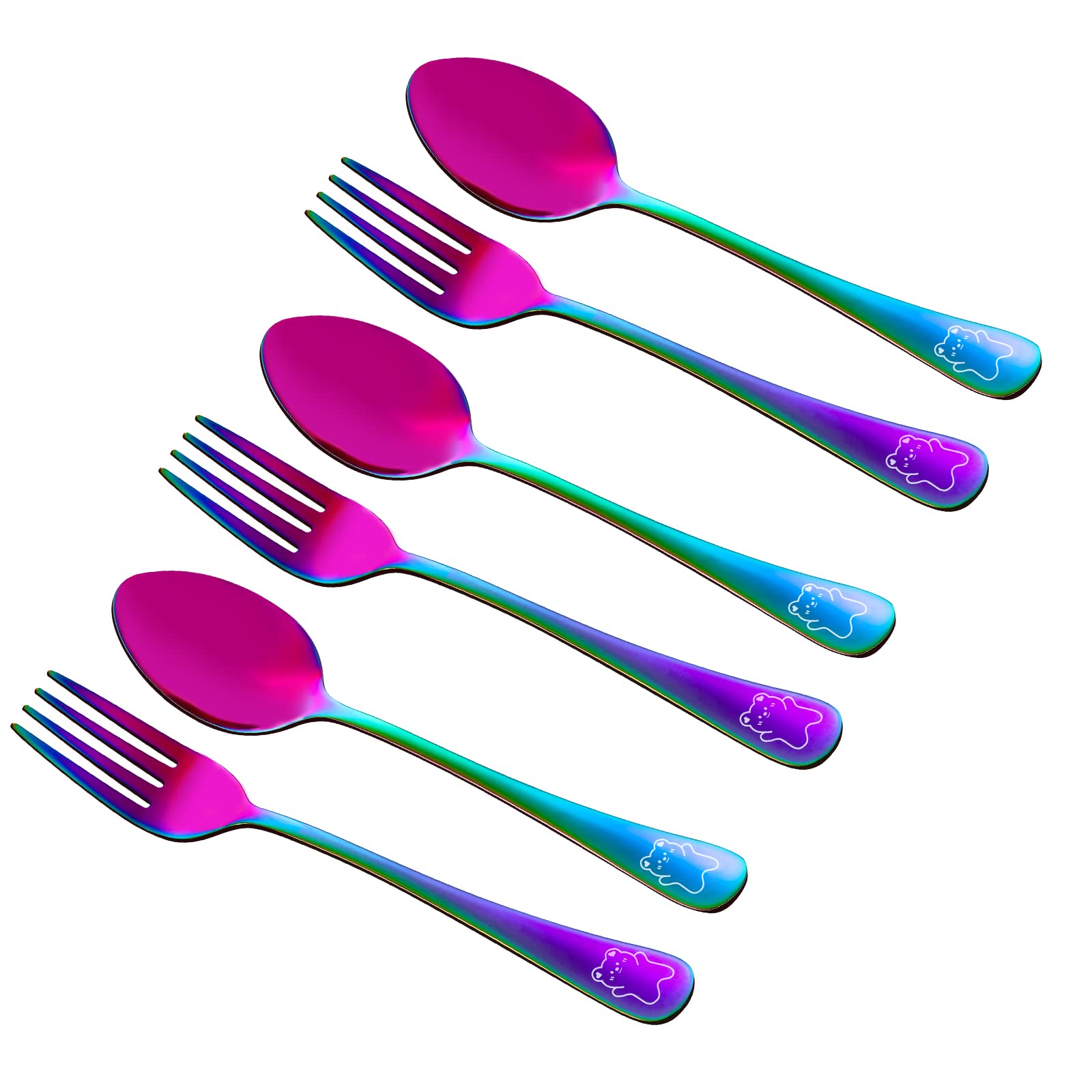 KIRAIT 6-Piece Stainless Steel Rainbow Kids' Flatware Set - 6.6